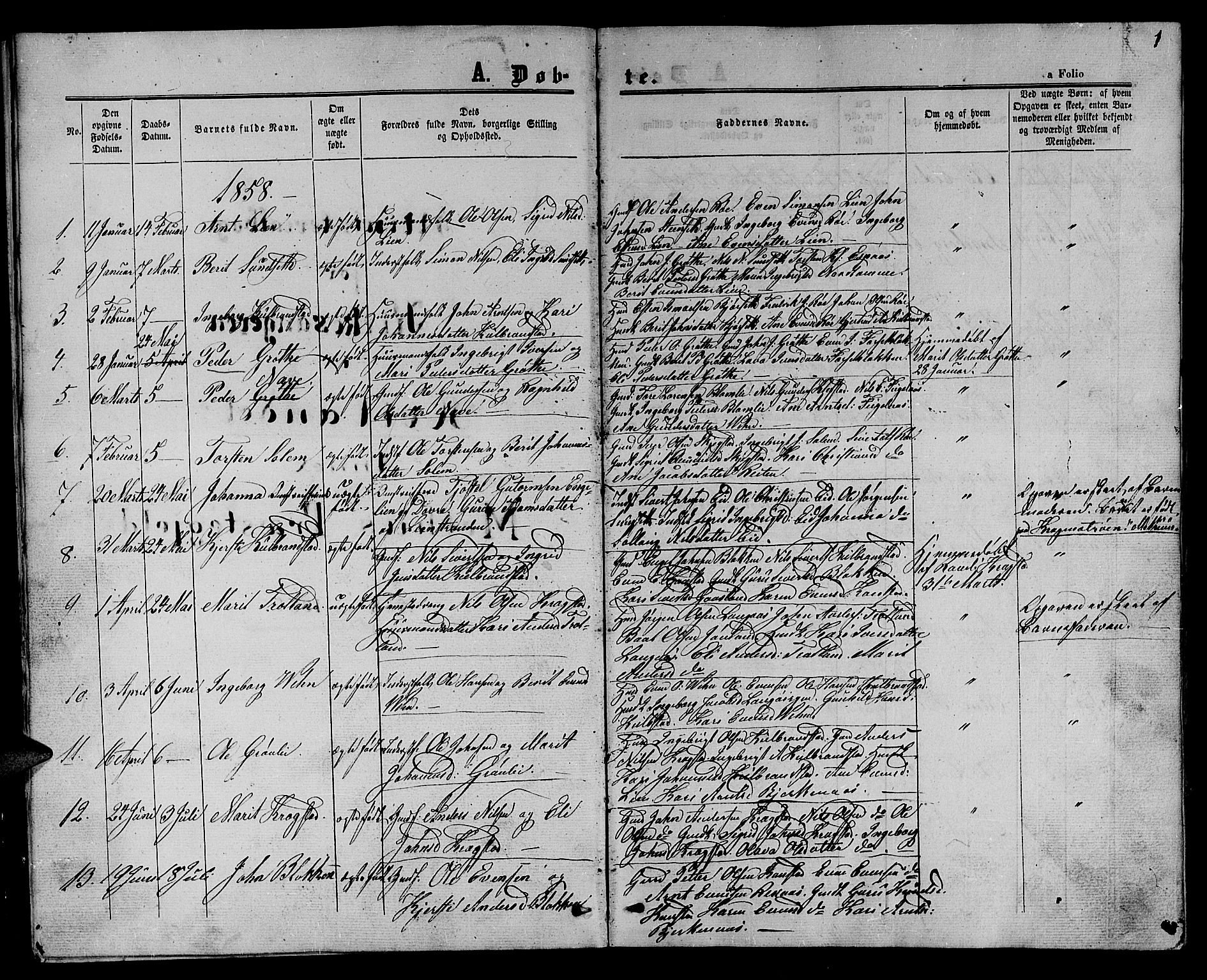 Ministerialprotokoller, klokkerbøker og fødselsregistre - Sør-Trøndelag, AV/SAT-A-1456/694/L1131: Parish register (copy) no. 694C03, 1858-1886, p. 1