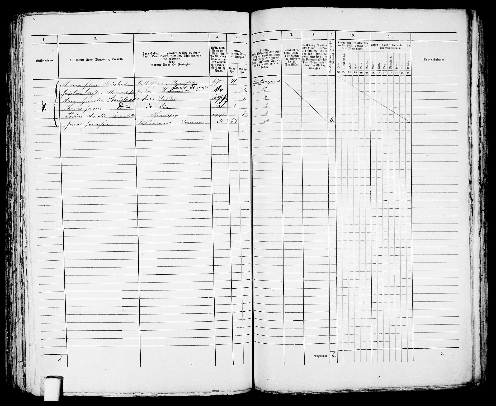 RA, 1865 census for Kristiansand, 1865, p. 1954