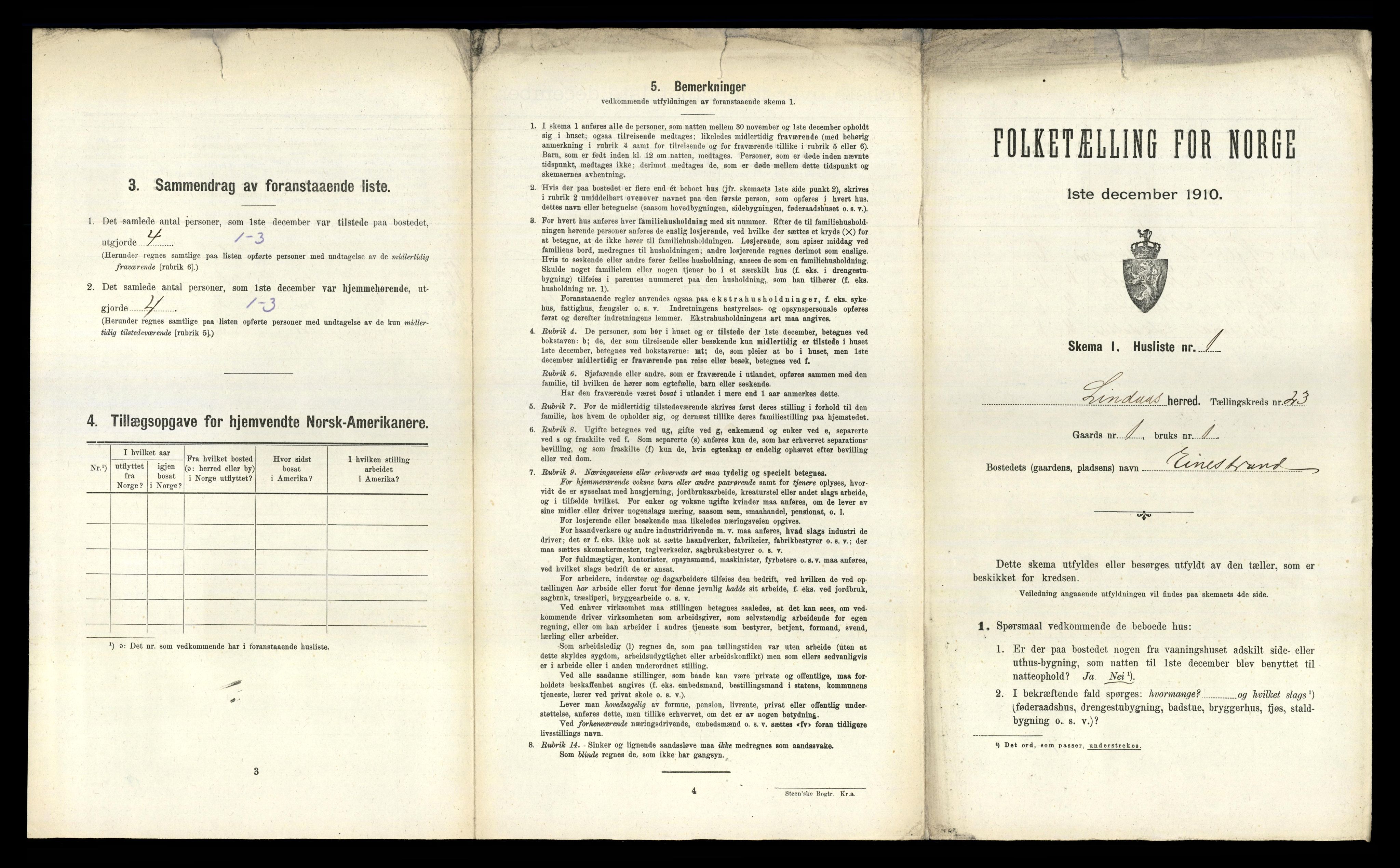 RA, 1910 census for Lindås, 1910, p. 1438