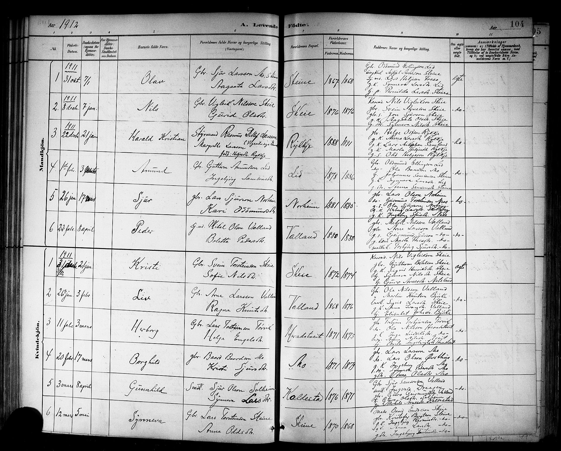 Kvam sokneprestembete, SAB/A-76201/H/Hab: Parish register (copy) no. B 3, 1884-1916, p. 104