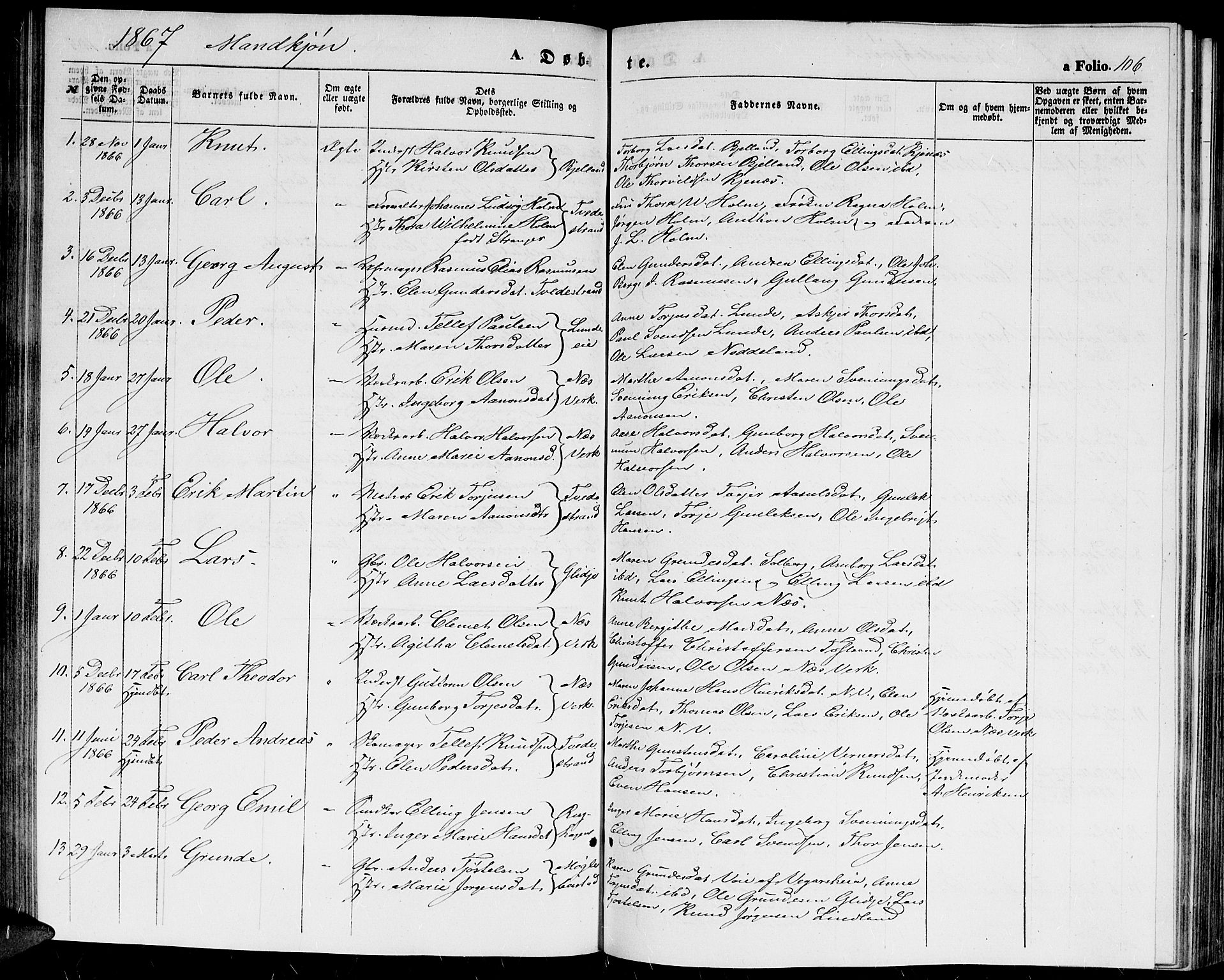 Holt sokneprestkontor, AV/SAK-1111-0021/F/Fb/L0008: Parish register (copy) no. B 8, 1858-1871, p. 106