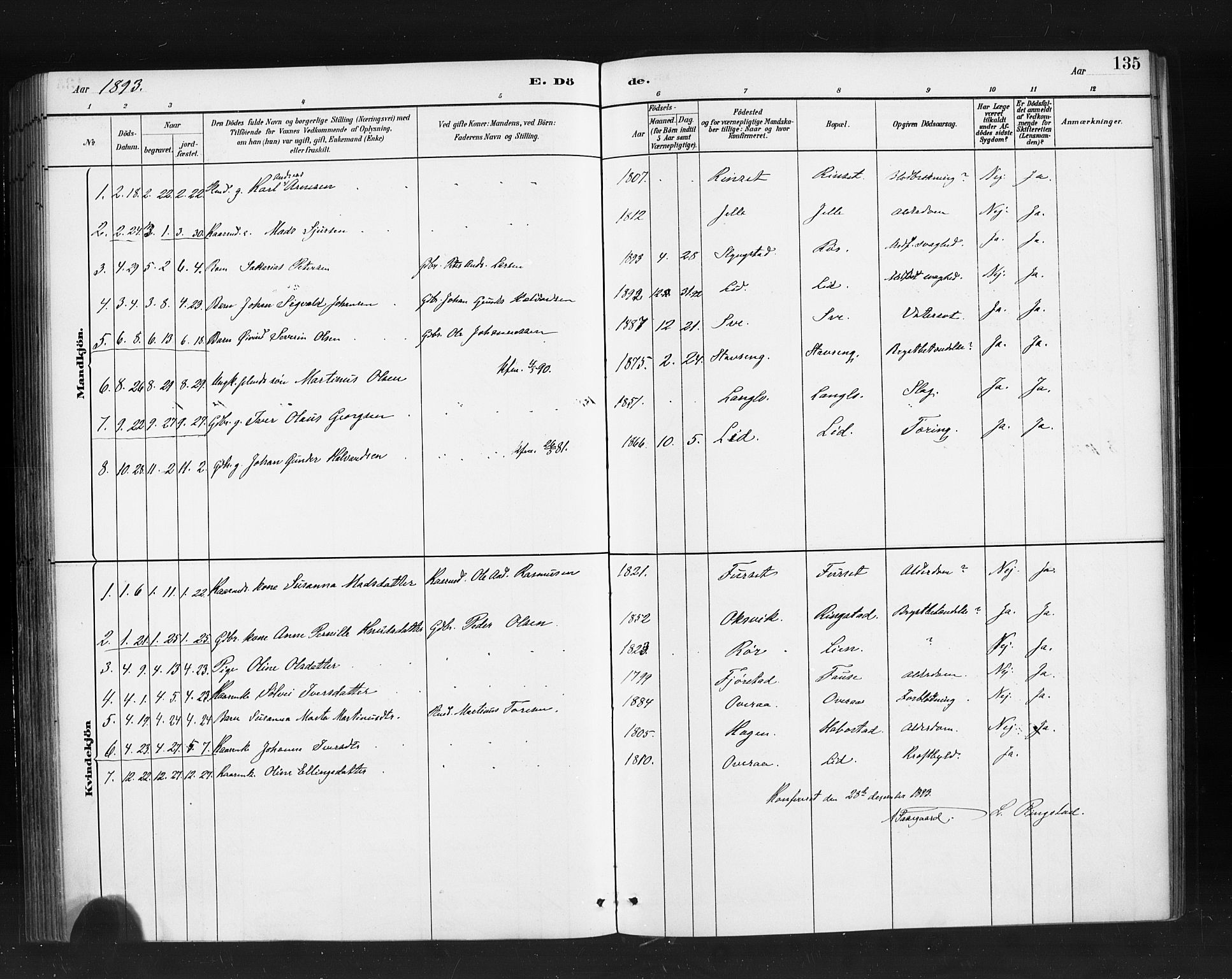 Ministerialprotokoller, klokkerbøker og fødselsregistre - Møre og Romsdal, SAT/A-1454/520/L0283: Parish register (official) no. 520A12, 1882-1898, p. 135