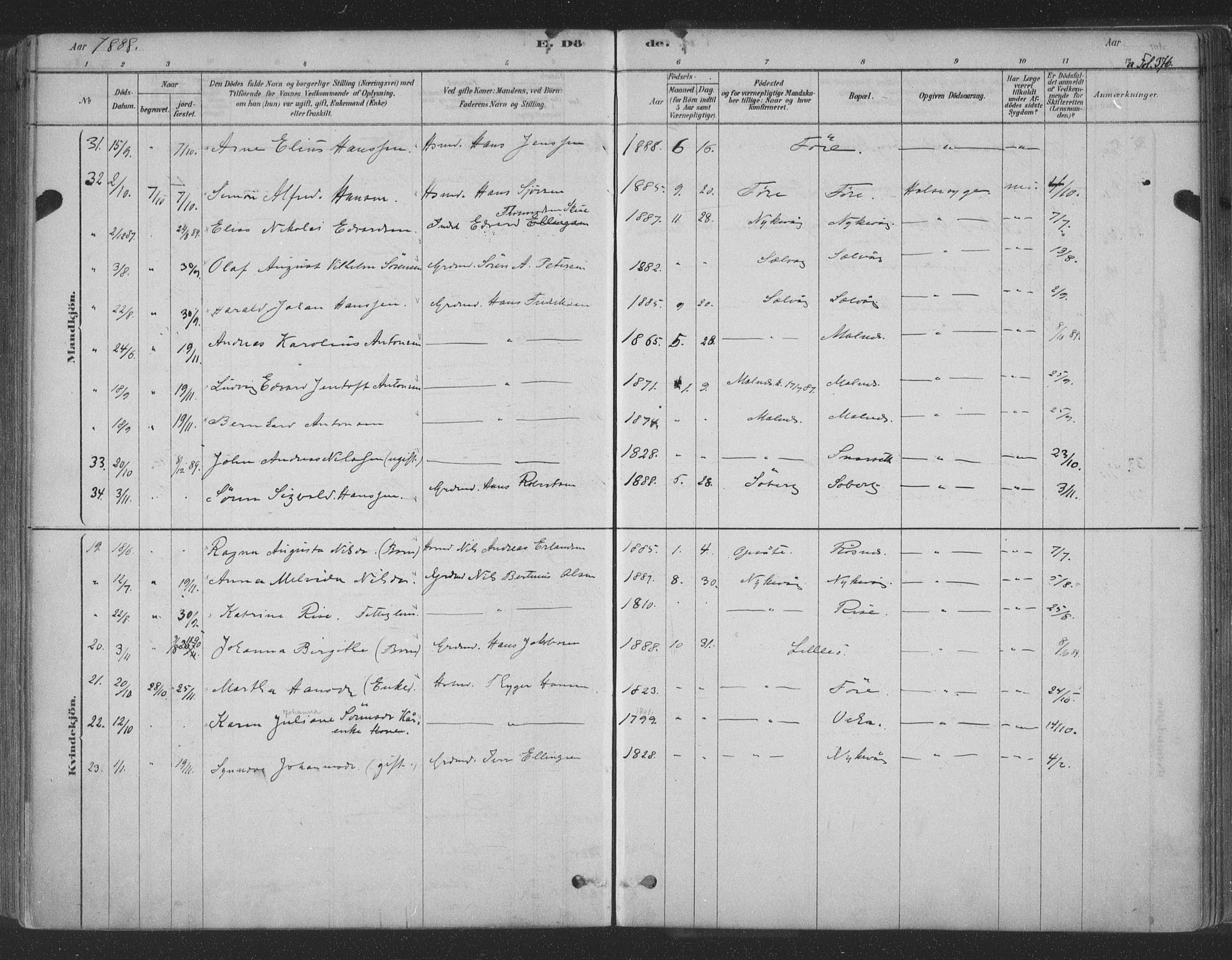 Ministerialprotokoller, klokkerbøker og fødselsregistre - Nordland, AV/SAT-A-1459/891/L1302: Parish register (official) no. 891A07, 1878-1895, p. 376