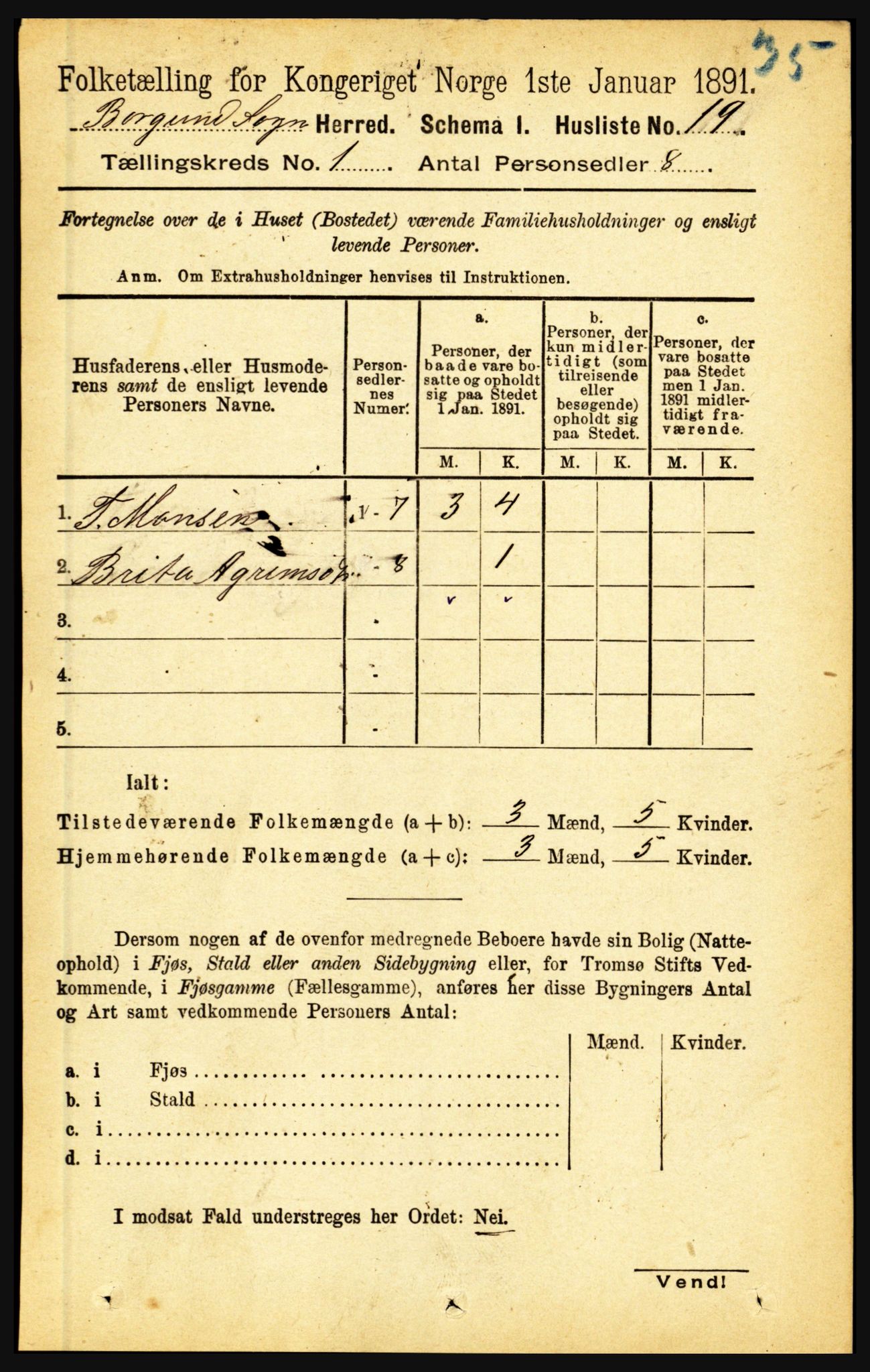 RA, 1891 census for 1423 Borgund, 1891, p. 32