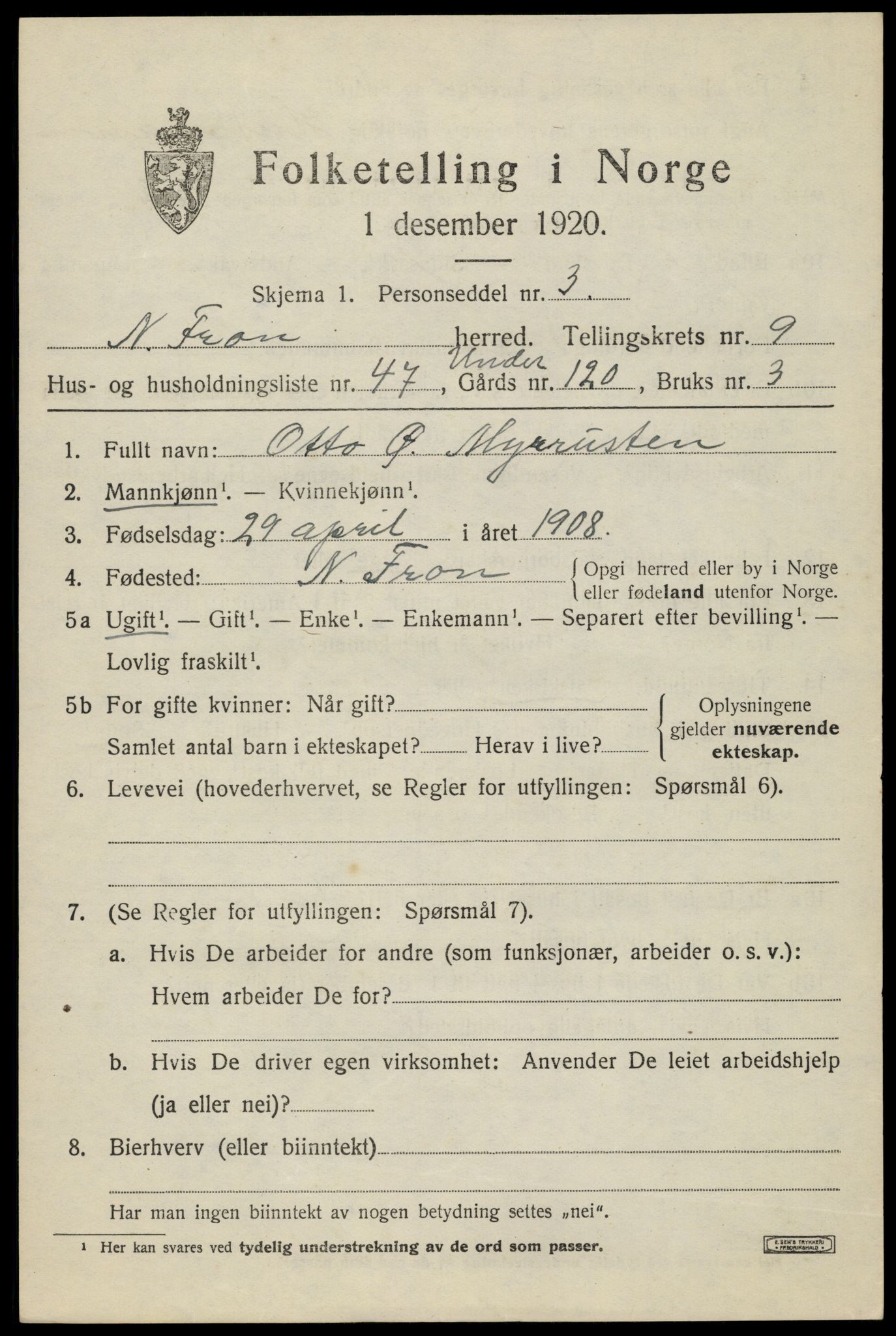 SAH, 1920 census for Nord-Fron, 1920, p. 7950