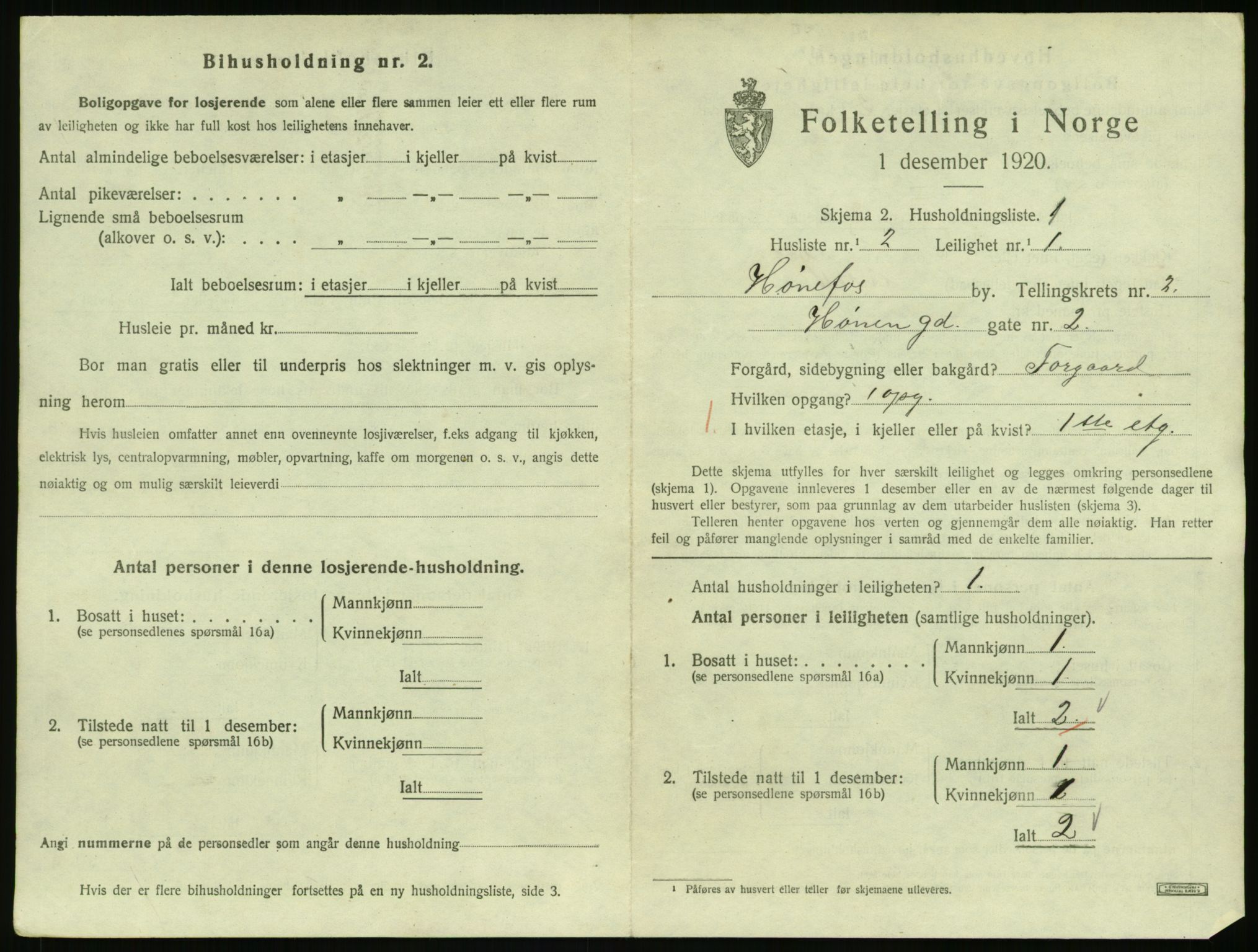 SAKO, 1920 census for Hønefoss, 1920, p. 1160