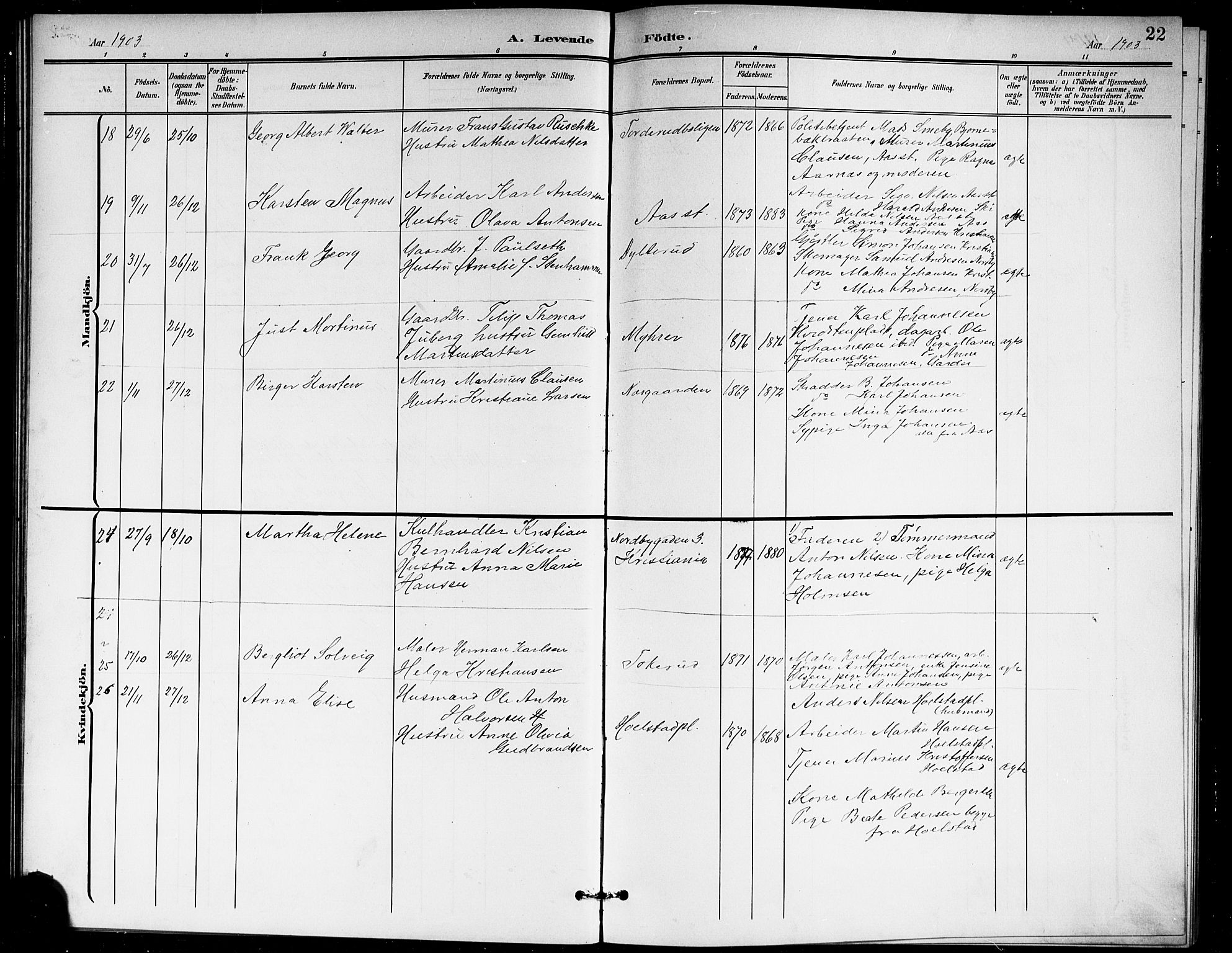 Ås prestekontor Kirkebøker, AV/SAO-A-10894/G/Ga/L0004: Parish register (copy) no. I 4, 1901-1915, p. 22