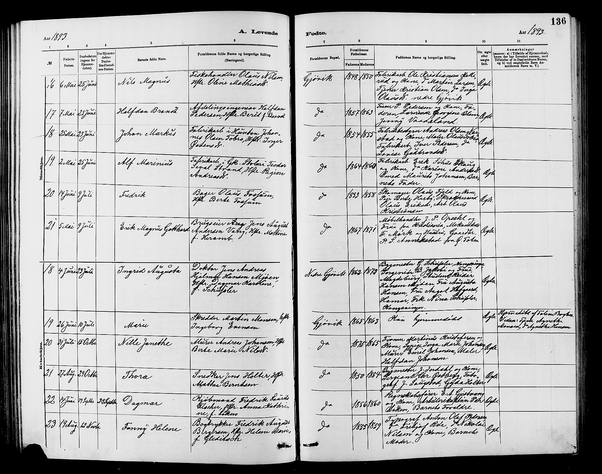 Vardal prestekontor, AV/SAH-PREST-100/H/Ha/Hab/L0007: Parish register (copy) no. 7 /2, 1881-1895, p. 136