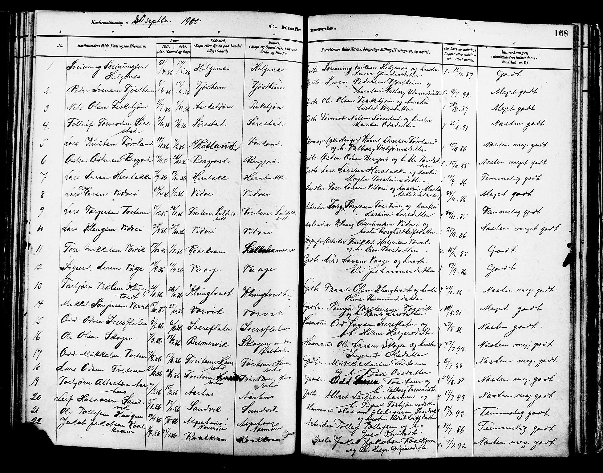 Suldal sokneprestkontor, AV/SAST-A-101845/01/IV/L0011: Parish register (official) no. A 11, 1878-1900, p. 168