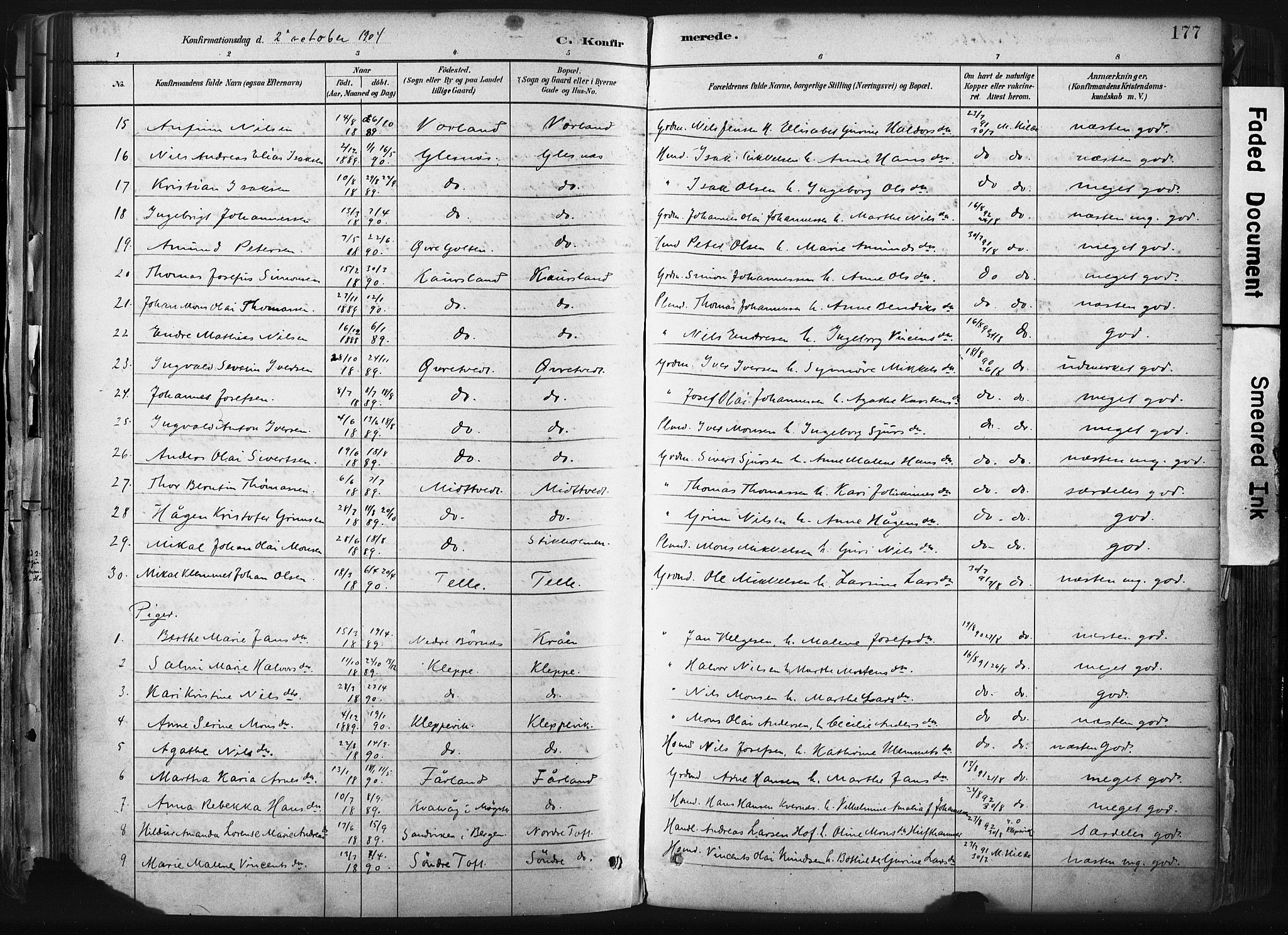 Sund sokneprestembete, AV/SAB-A-99930: Parish register (official) no. B 1, 1882-1907, p. 177