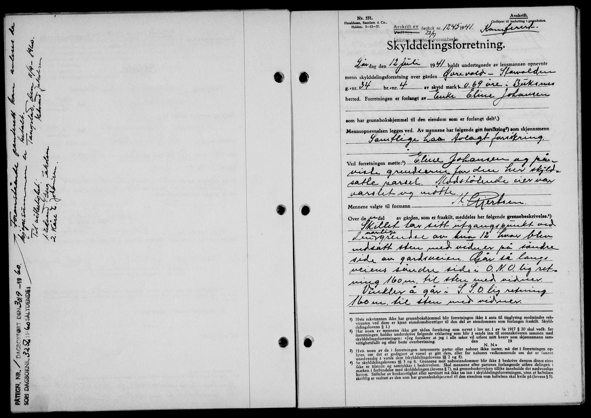 Lofoten sorenskriveri, SAT/A-0017/1/2/2C/L0008a: Mortgage book no. 8a, 1940-1941, Diary no: : 1245/1941