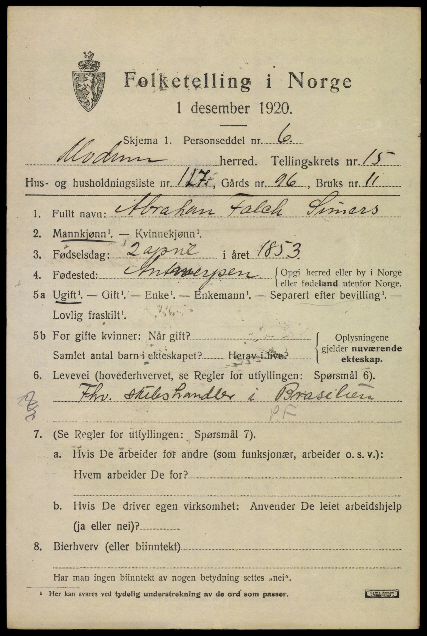 SAKO, 1920 census for Modum, 1920, p. 19413