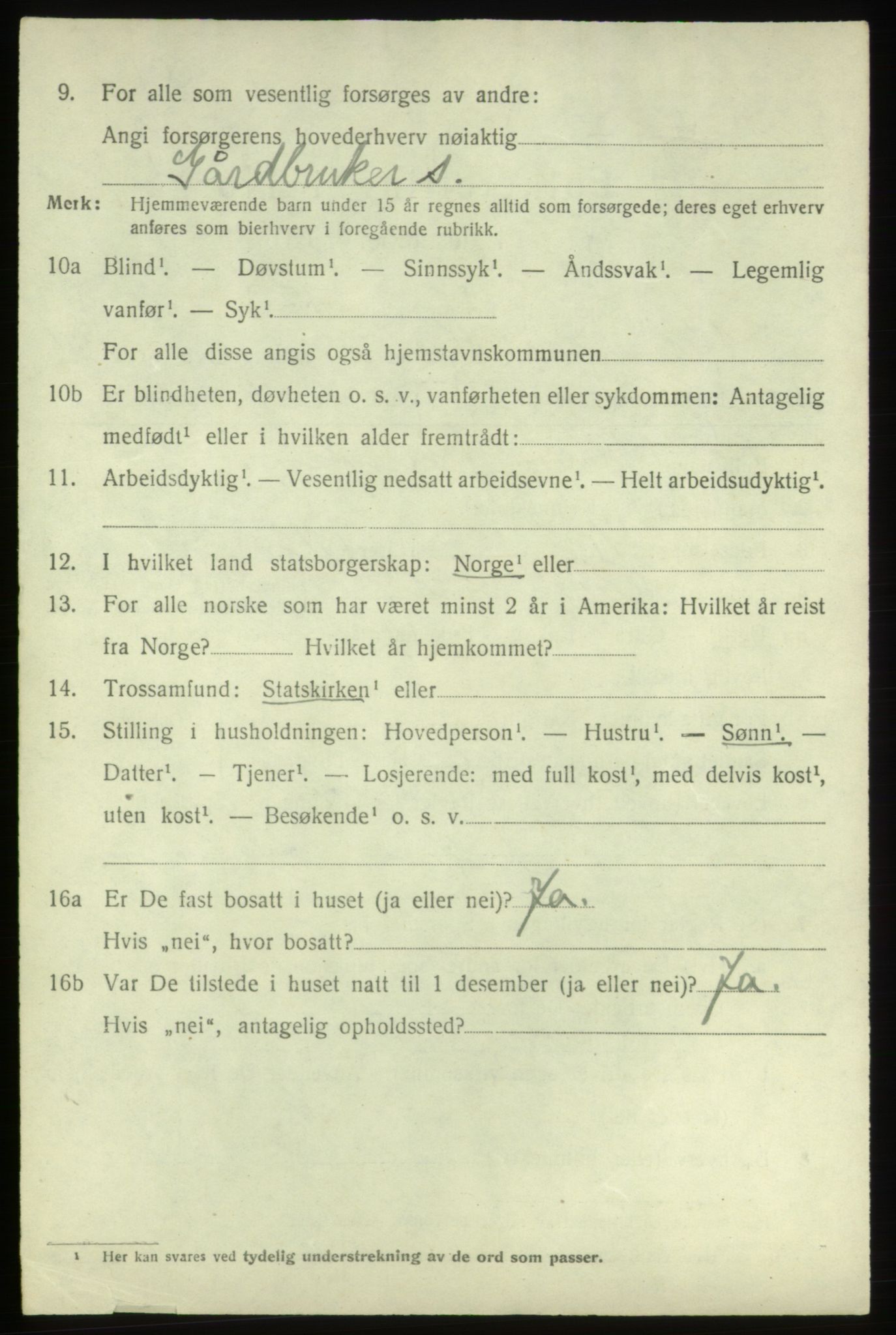 SAB, 1920 census for Bremnes, 1920, p. 6599