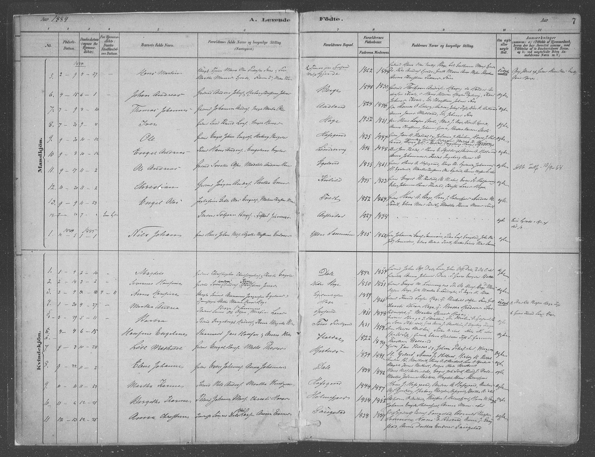 Fusa sokneprestembete, SAB/A-75401/H/Haa: Parish register (official) no. B 1, 1880-1938, p. 7