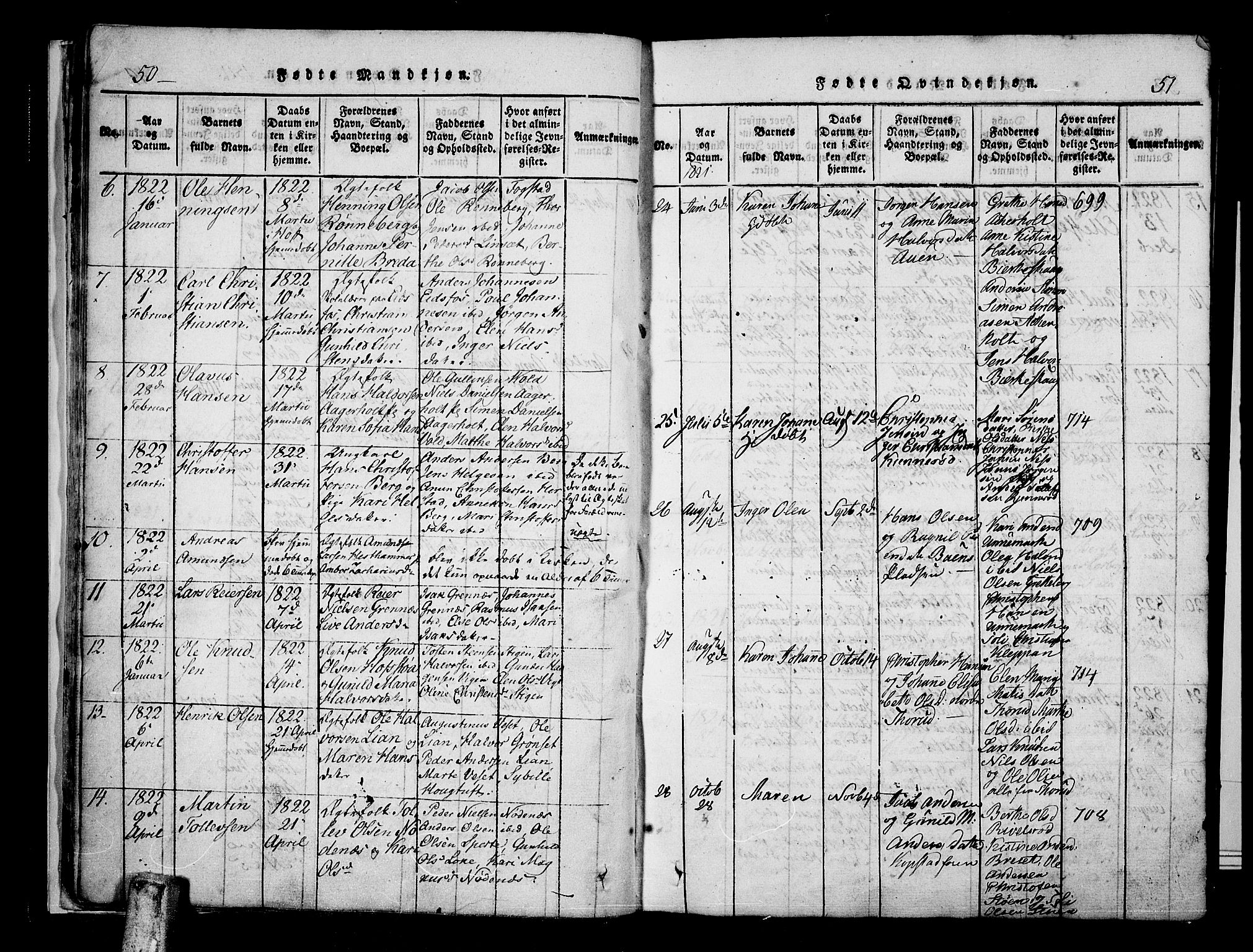 Hof kirkebøker, AV/SAKO-A-64/F/Fa/L0004: Parish register (official) no. I 4, 1814-1843, p. 50-51