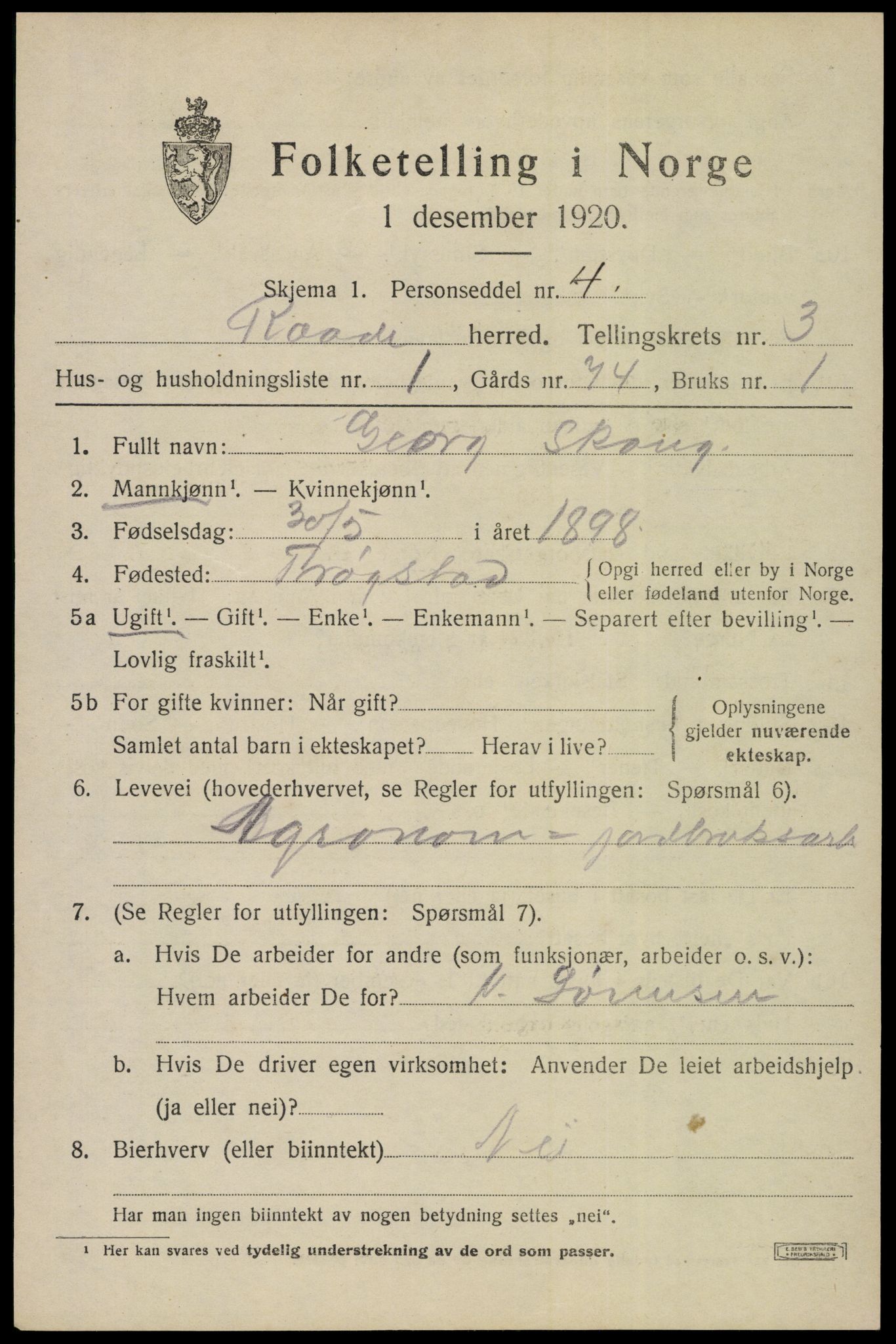 SAO, 1920 census for Råde, 1920, p. 3243