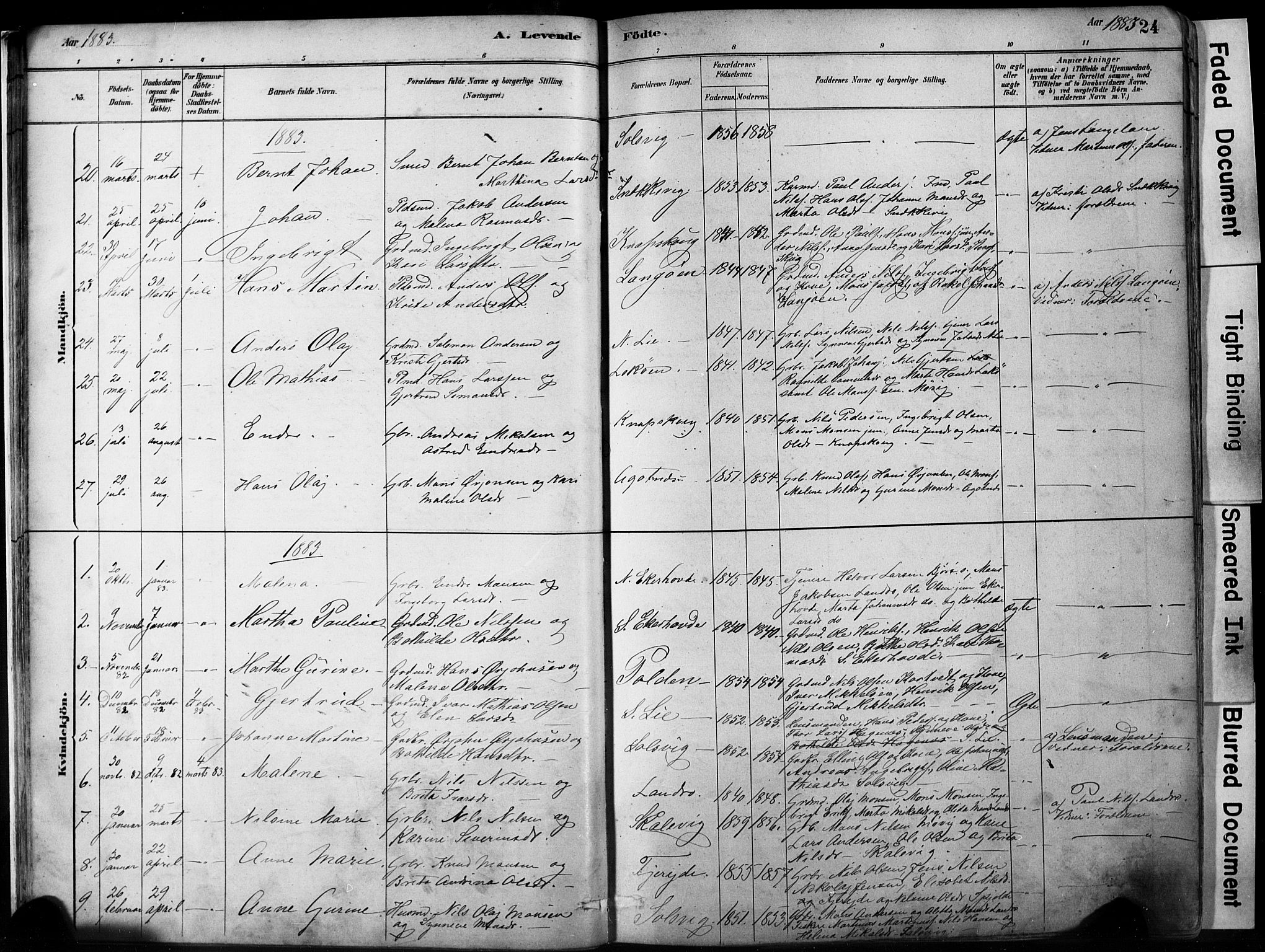 Fjell sokneprestembete, SAB/A-75301/H/Hab: Parish register (copy) no. A 4, 1880-1899, p. 24