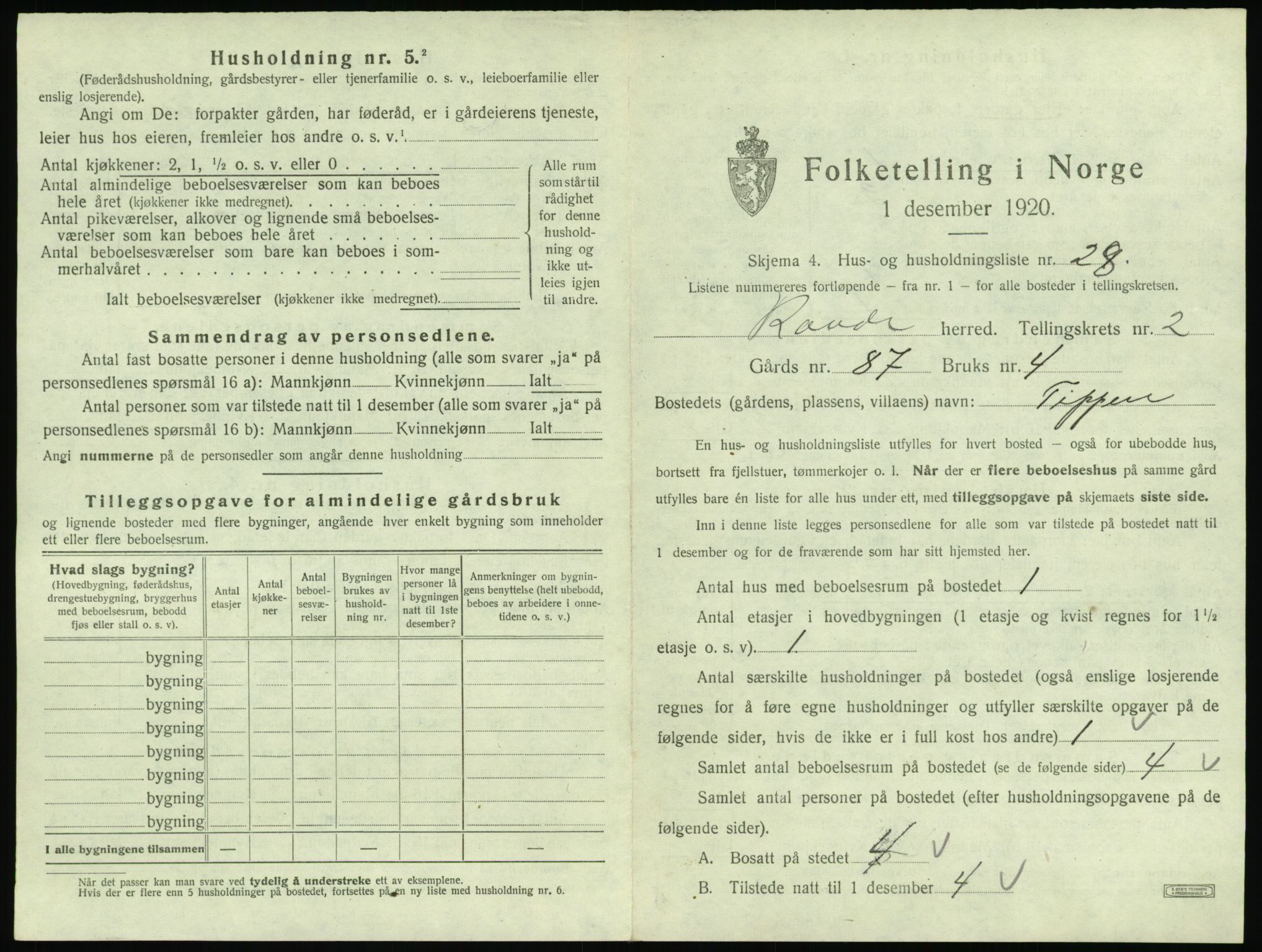 SAT, 1920 census for Rovde, 1920, p. 121