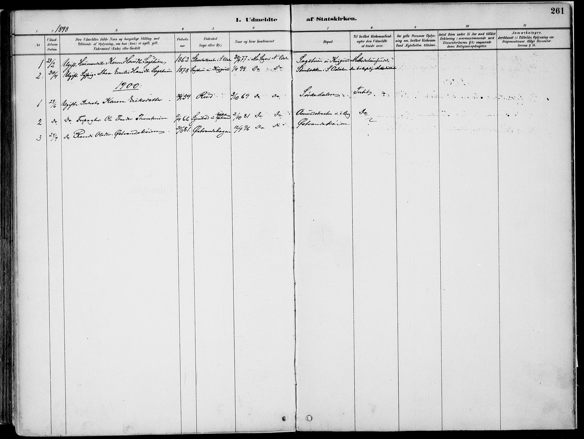 Nord-Odal prestekontor, AV/SAH-PREST-032/H/Ha/Haa/L0008: Parish register (official) no. 8, 1886-1901, p. 261