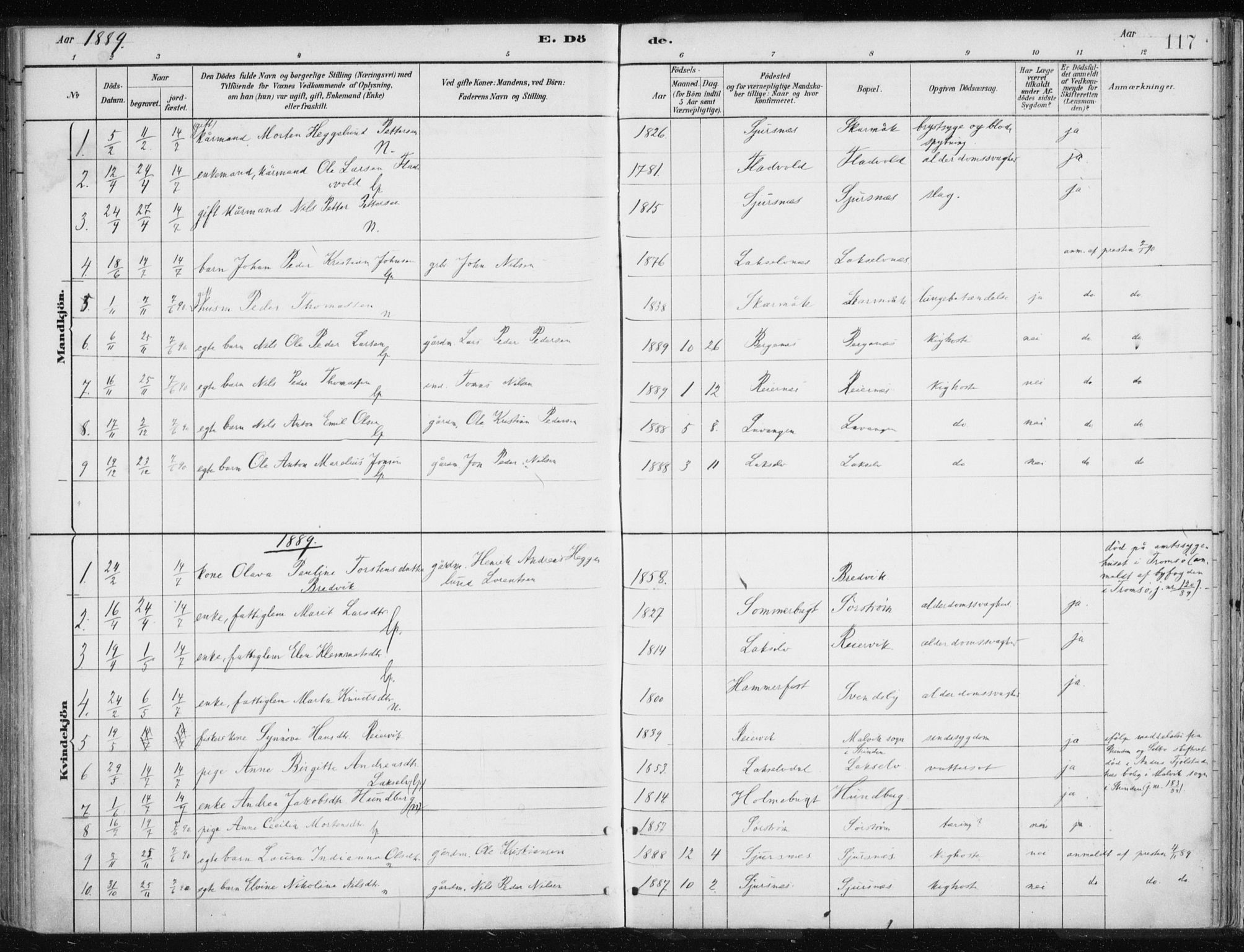 Lyngen sokneprestembete, AV/SATØ-S-1289/H/He/Hea/L0010kirke: Parish register (official) no. 10, 1883-1904, p. 117