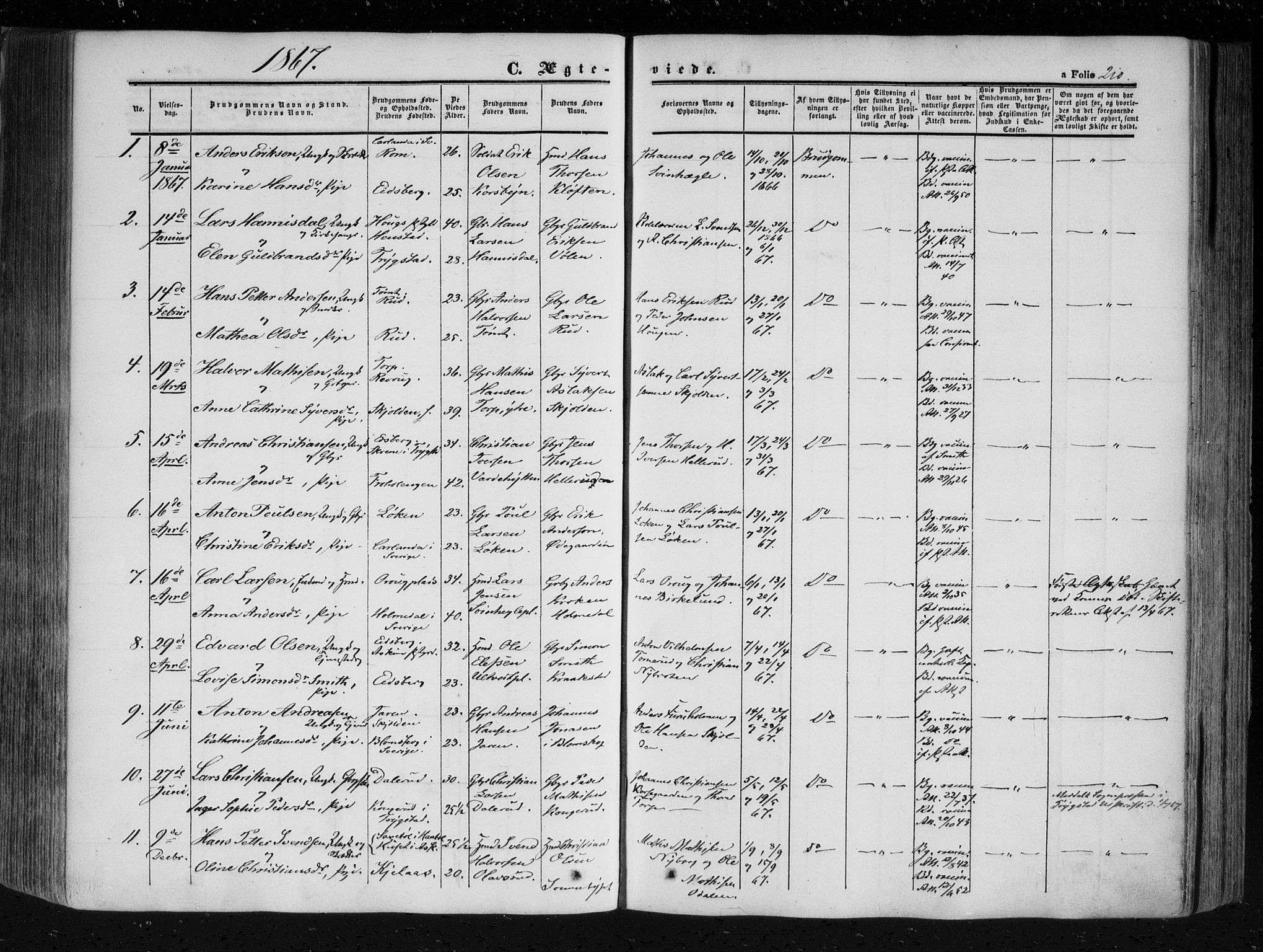 Askim prestekontor Kirkebøker, AV/SAO-A-10900/F/Fa/L0005: Parish register (official) no. 5, 1847-1879, p. 210