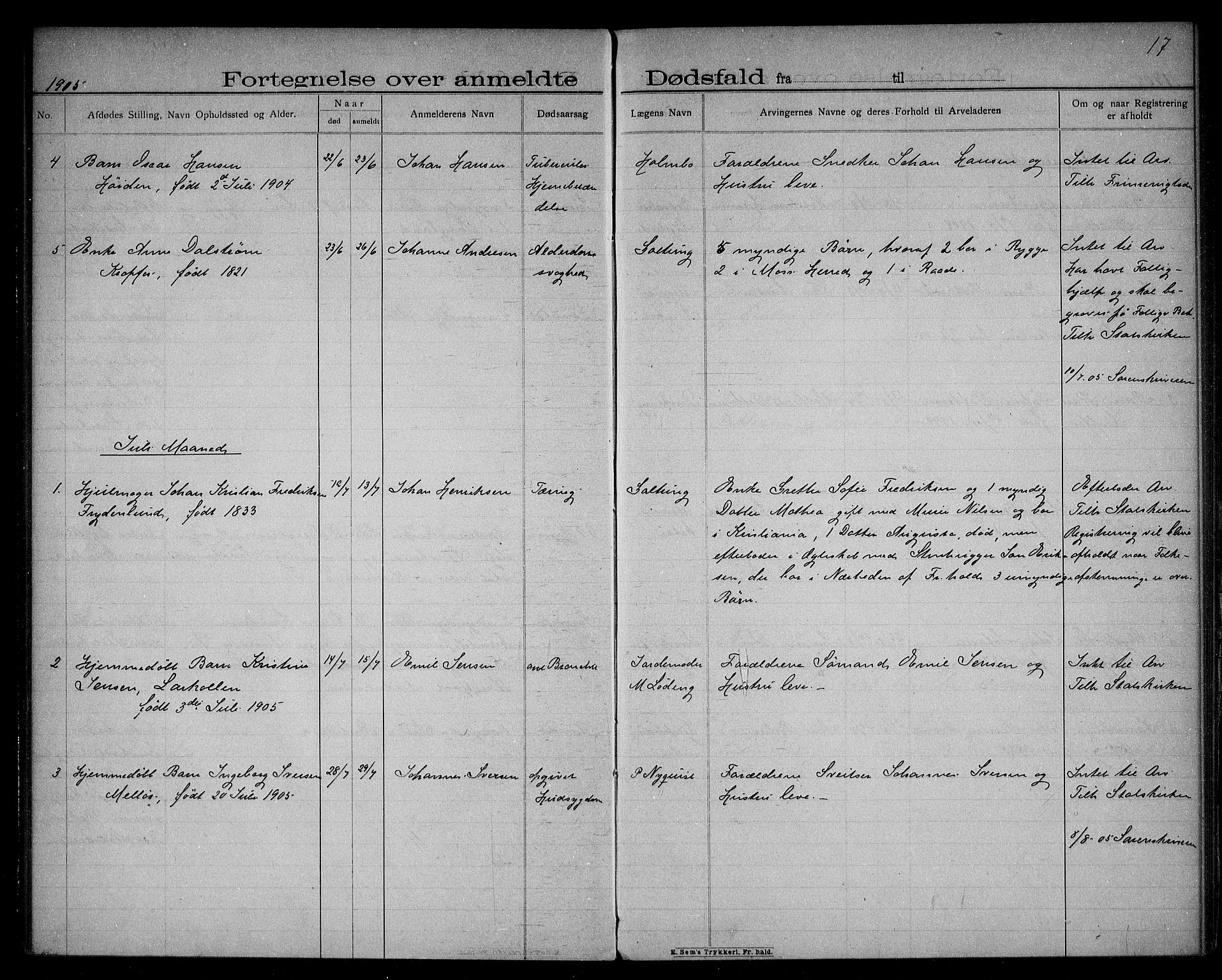 Rygge lensmannskontor, SAO/A-10005/H/Ha/Haa/L0004: Dødsfallsprotokoll, 1903-1912, p. 17