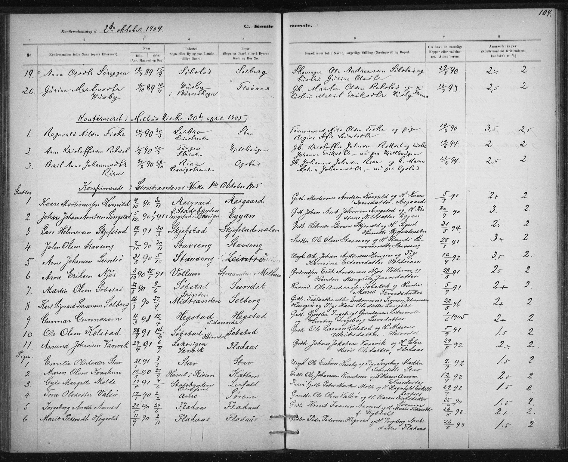 Ministerialprotokoller, klokkerbøker og fødselsregistre - Sør-Trøndelag, SAT/A-1456/613/L0392: Parish register (official) no. 613A01, 1887-1906, p. 104