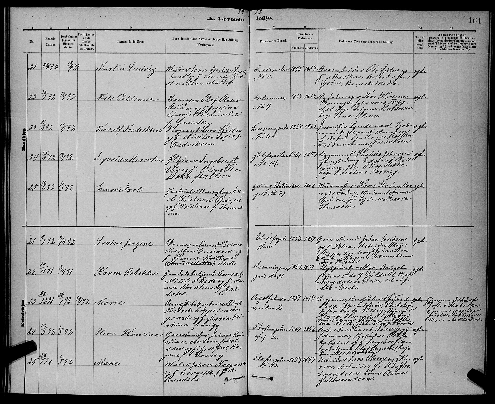 Ministerialprotokoller, klokkerbøker og fødselsregistre - Sør-Trøndelag, AV/SAT-A-1456/601/L0092: Parish register (copy) no. 601C10, 1884-1897, p. 161