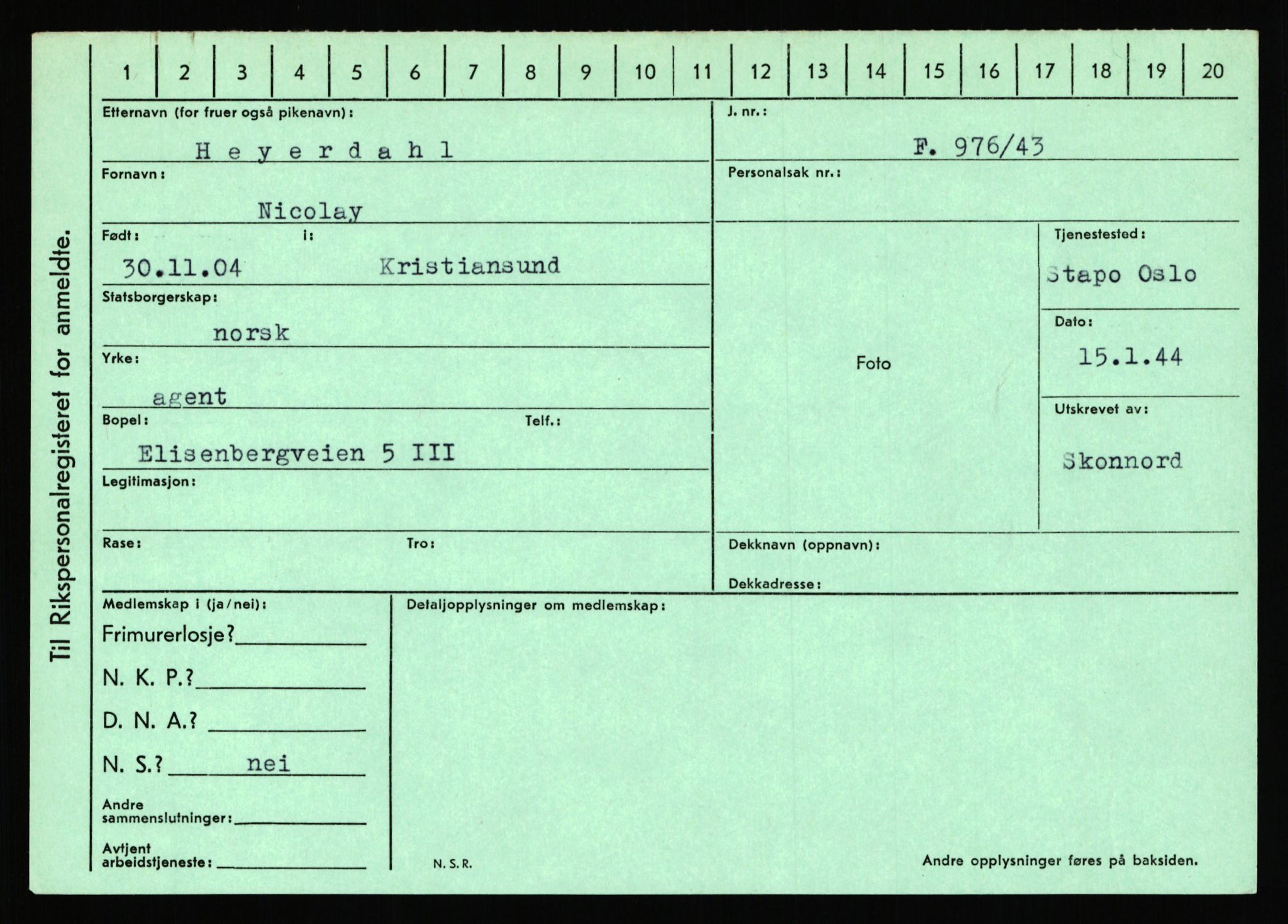 Statspolitiet - Hovedkontoret / Osloavdelingen, AV/RA-S-1329/C/Ca/L0006: Hanche - Hokstvedt, 1943-1945, p. 4190