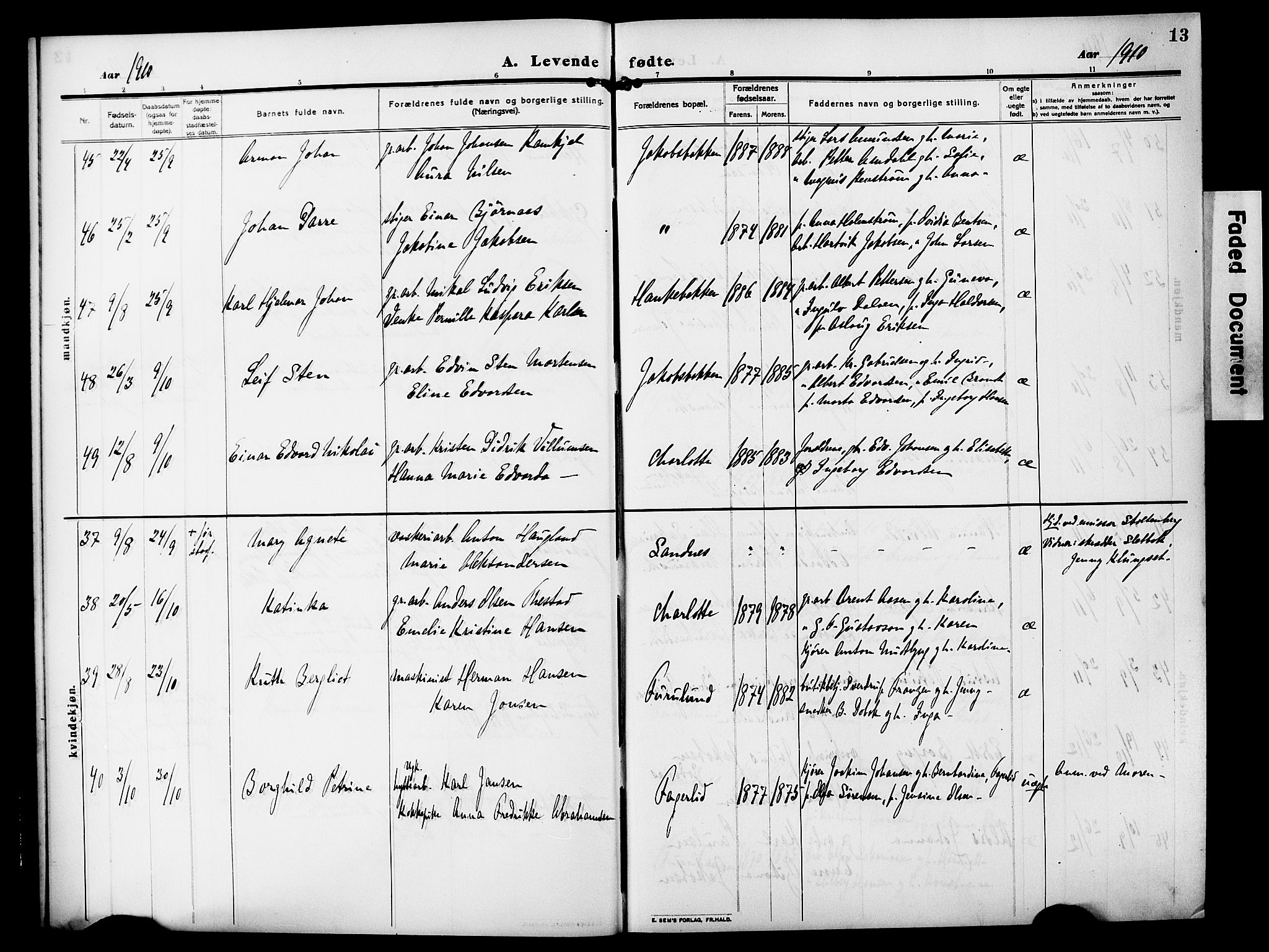 Ministerialprotokoller, klokkerbøker og fødselsregistre - Nordland, AV/SAT-A-1459/850/L0710: Parish register (official) no. 850A02, 1910-1920, p. 13