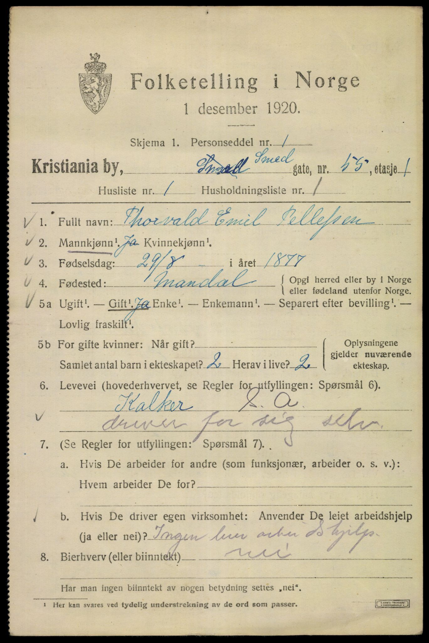 SAO, 1920 census for Kristiania, 1920, p. 521453