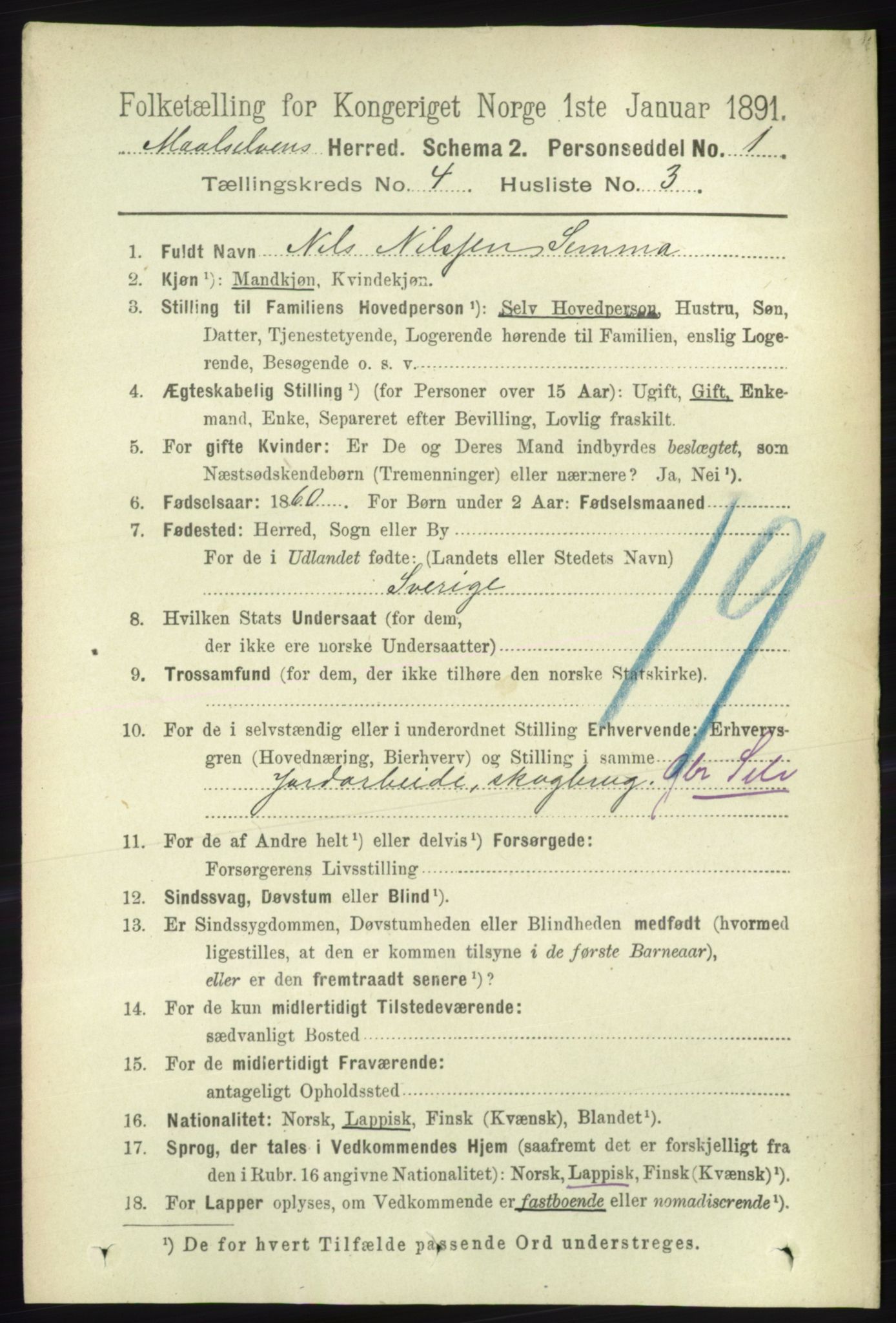 RA, 1891 census for 1924 Målselv, 1891, p. 1095