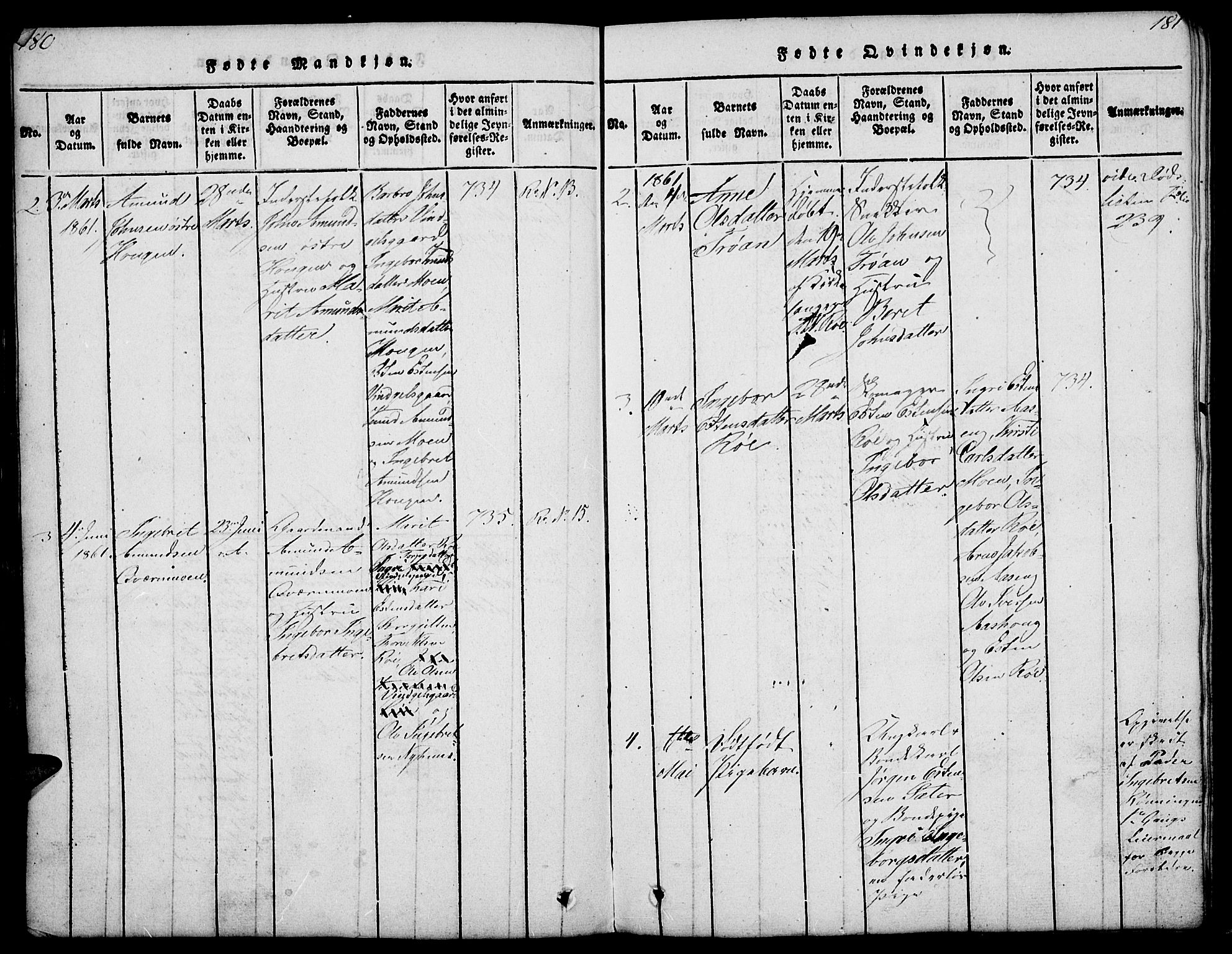 Tolga prestekontor, SAH/PREST-062/L/L0003: Parish register (copy) no. 3, 1815-1862, p. 180-181