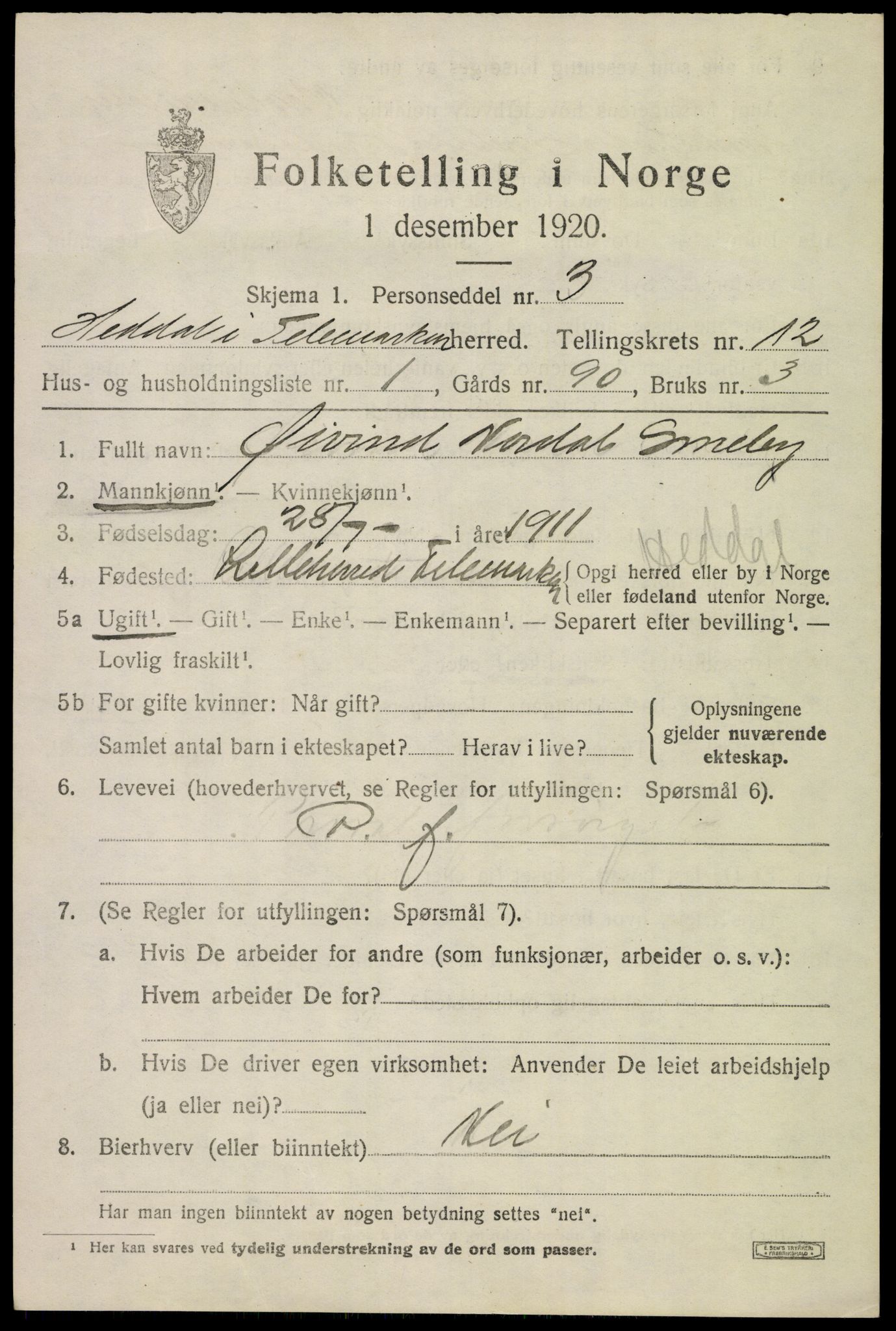 SAKO, 1920 census for Heddal, 1920, p. 8114