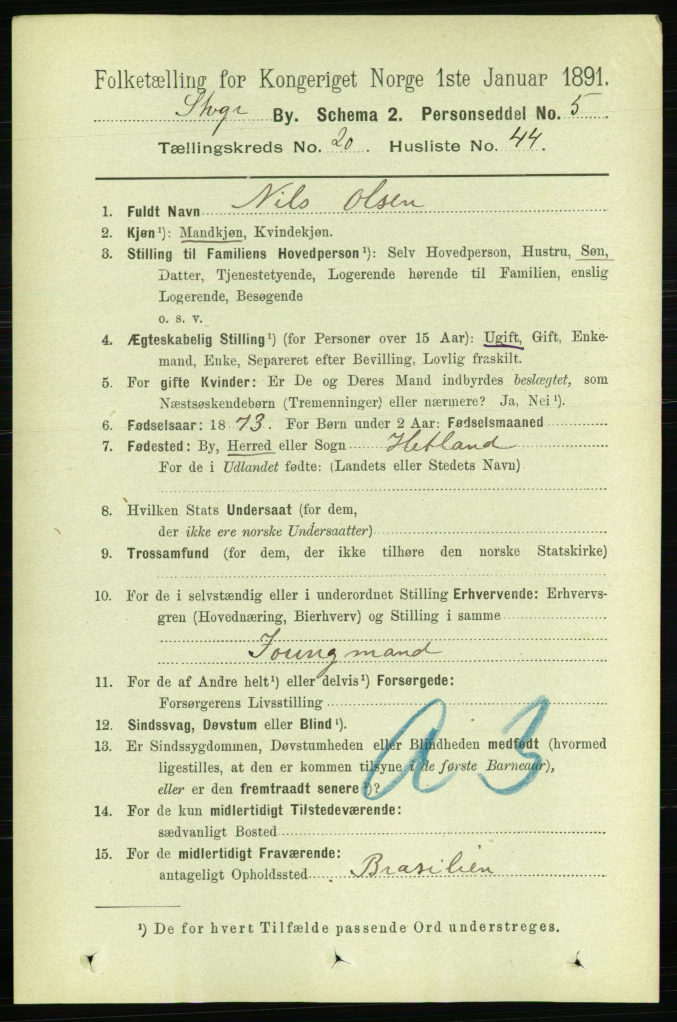 RA, 1891 census for 1103 Stavanger, 1891, p. 23414