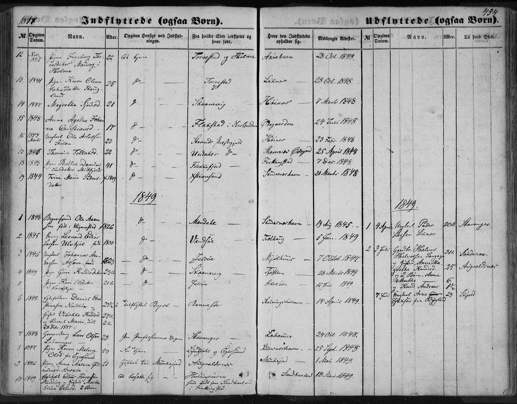 Skudenes sokneprestkontor, SAST/A -101849/H/Ha/Haa/L0005: Parish register (official) no. A 3.2, 1847-1863, p. 454