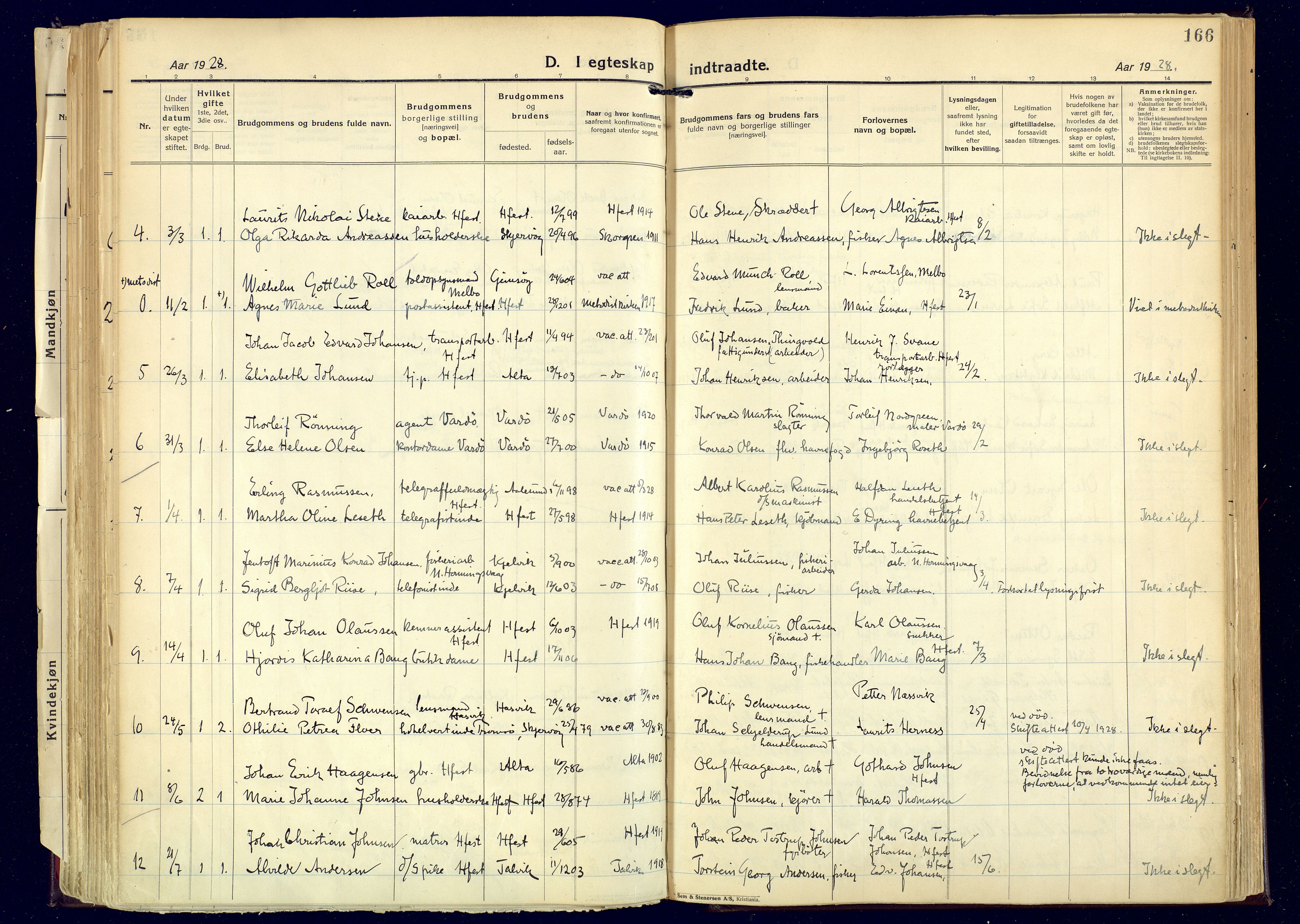 Hammerfest sokneprestkontor, SATØ/S-1347: Parish register (official) no. 17, 1923-1933, p. 166