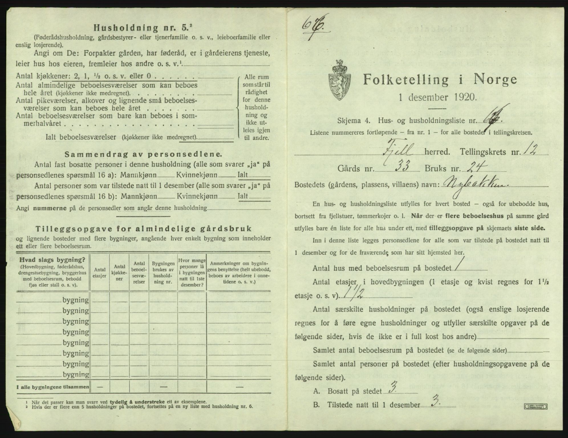 SAB, 1920 census for Fjell, 1920, p. 1460