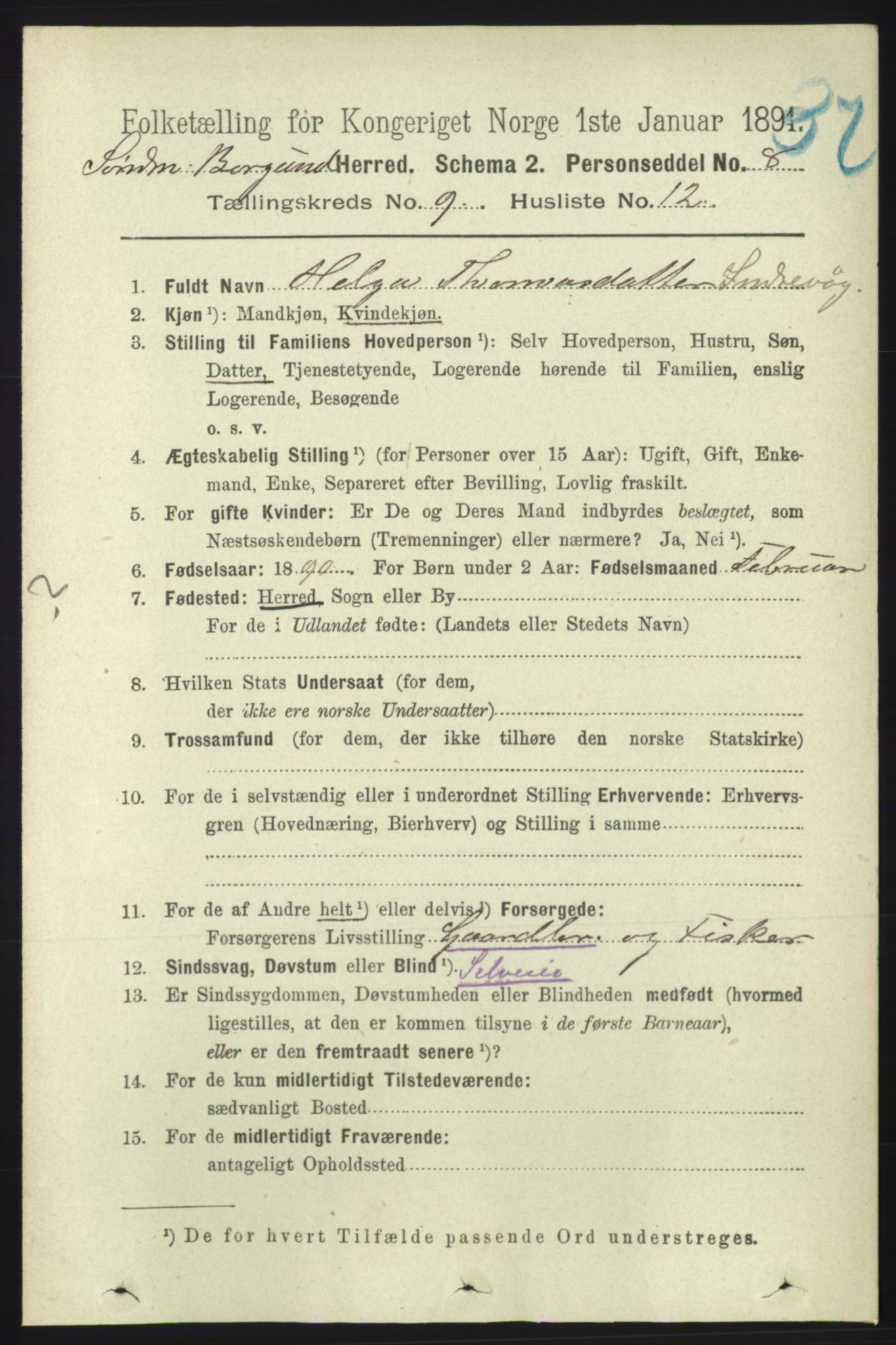 RA, 1891 census for 1531 Borgund, 1891, p. 2343