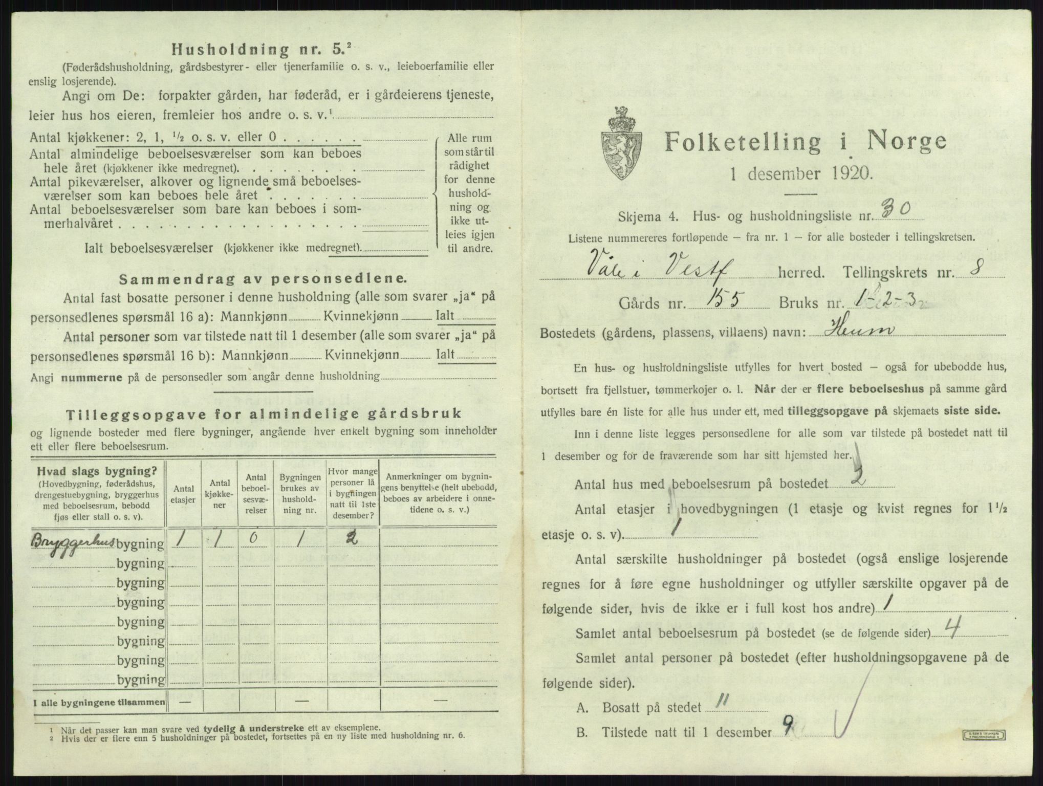 SAKO, 1920 census for Våle, 1920, p. 1032