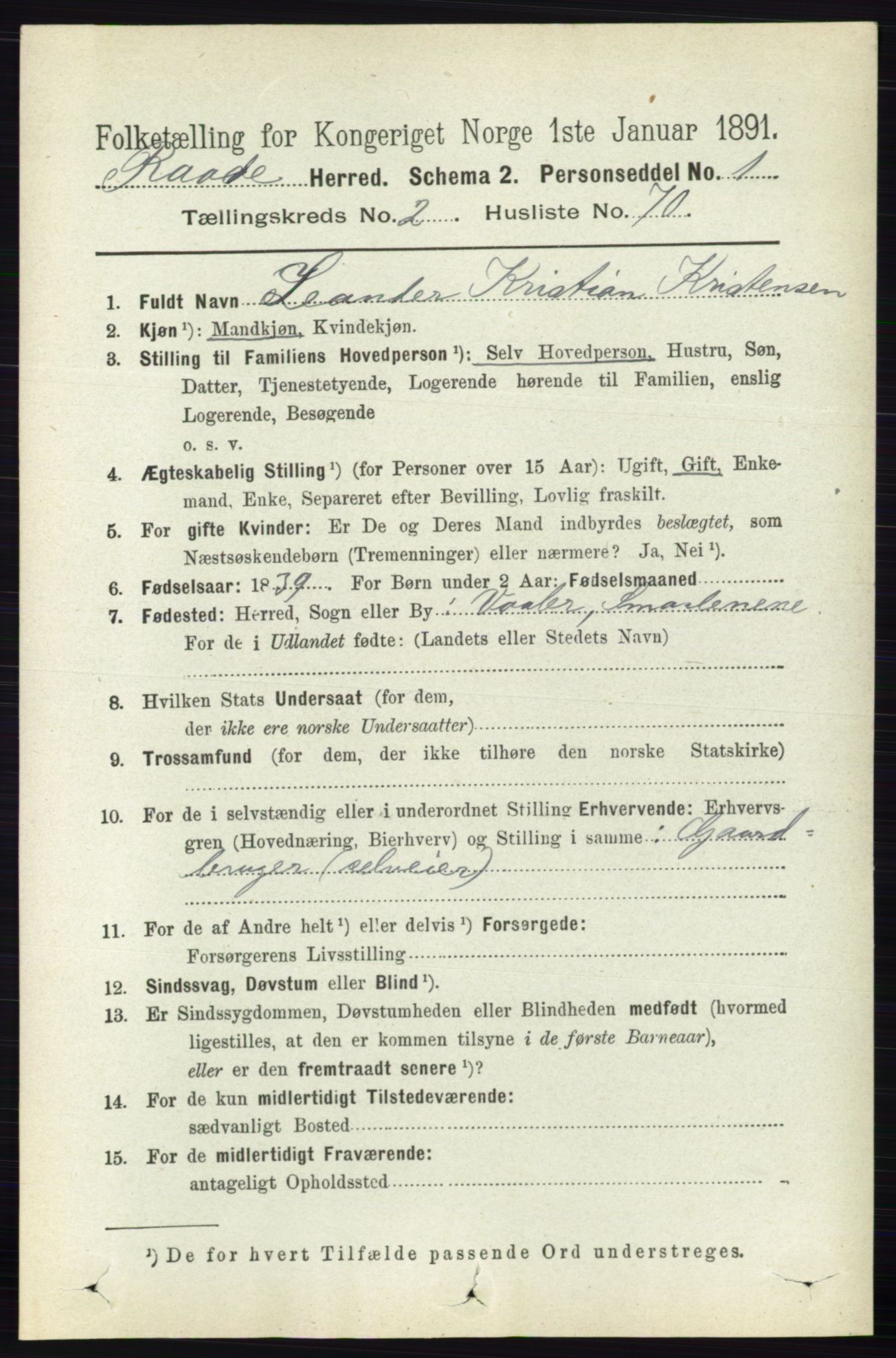 RA, 1891 census for 0135 Råde, 1891, p. 1032