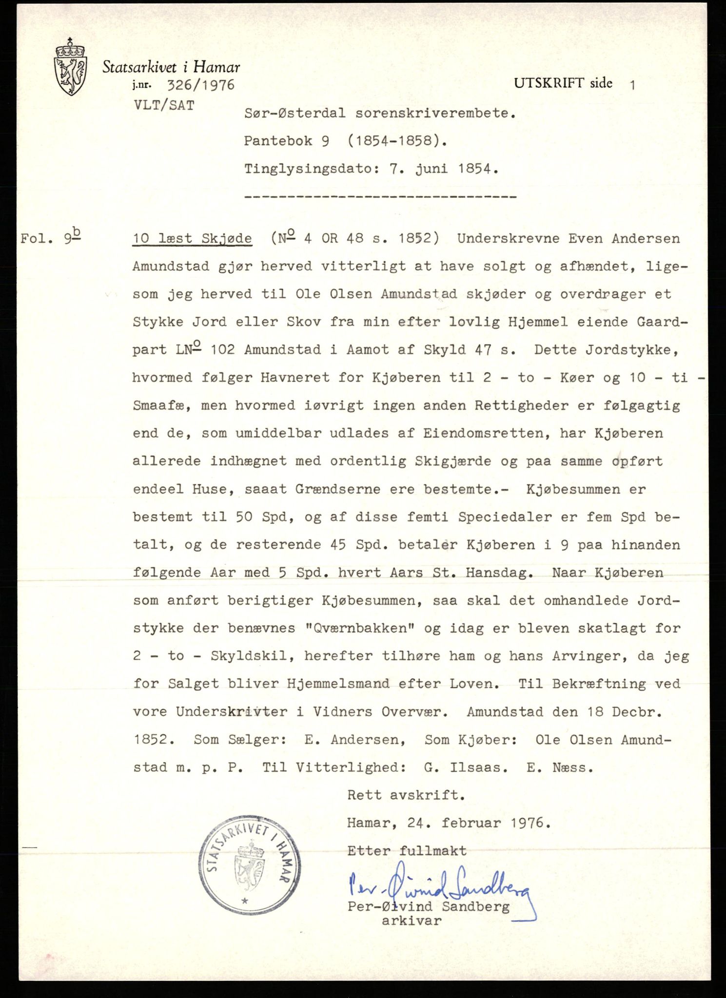 Avskriftssamlingen ved Statsarkivet i Hamar, AV/SAH-AVSKRIFT-001/H/Hr/Hra/L0009: Pantebok for Sør-Østerdal, 1854-1858