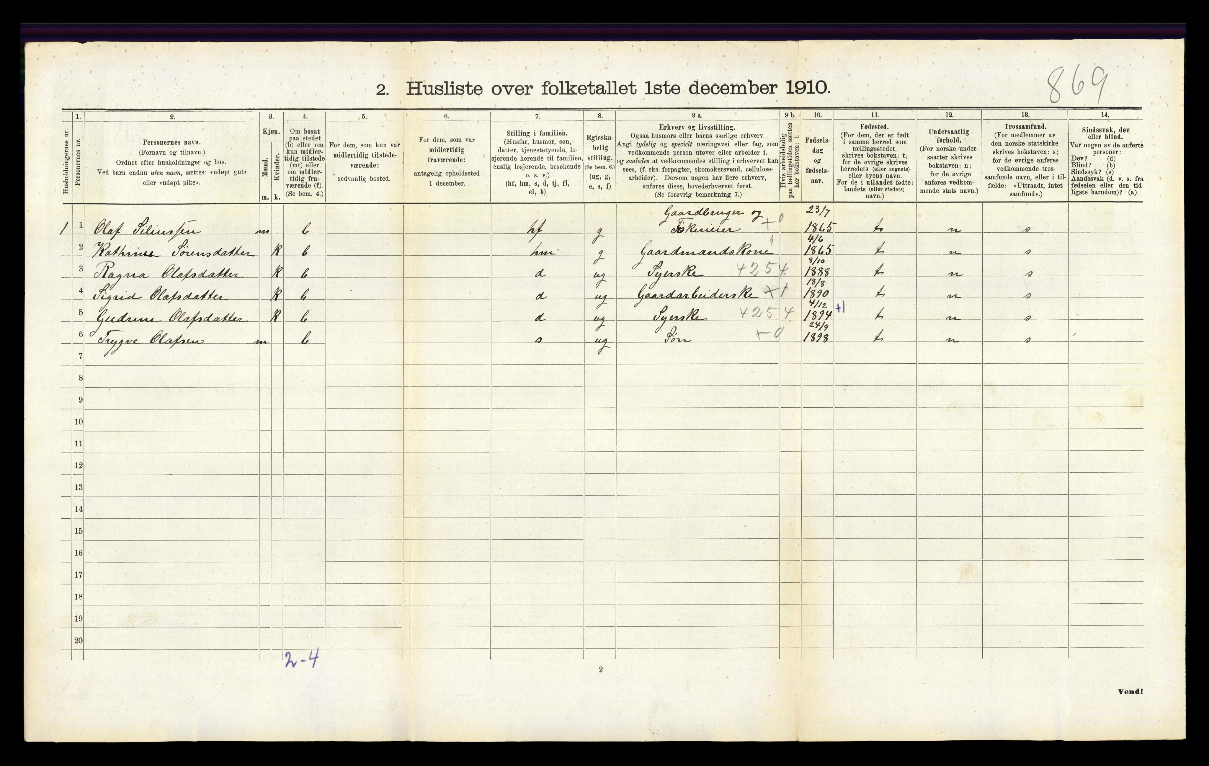 RA, 1910 census for Holum, 1910, p. 467