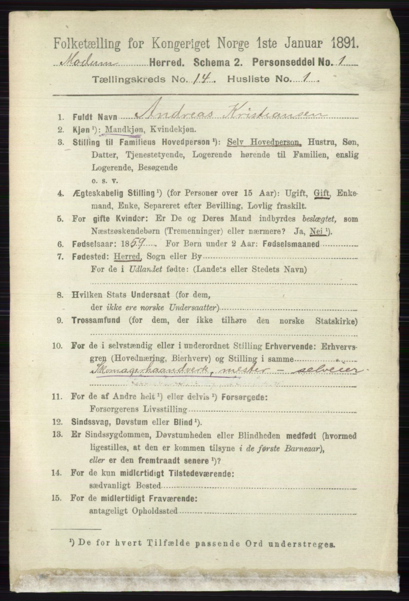 RA, 1891 census for 0623 Modum, 1891, p. 5465