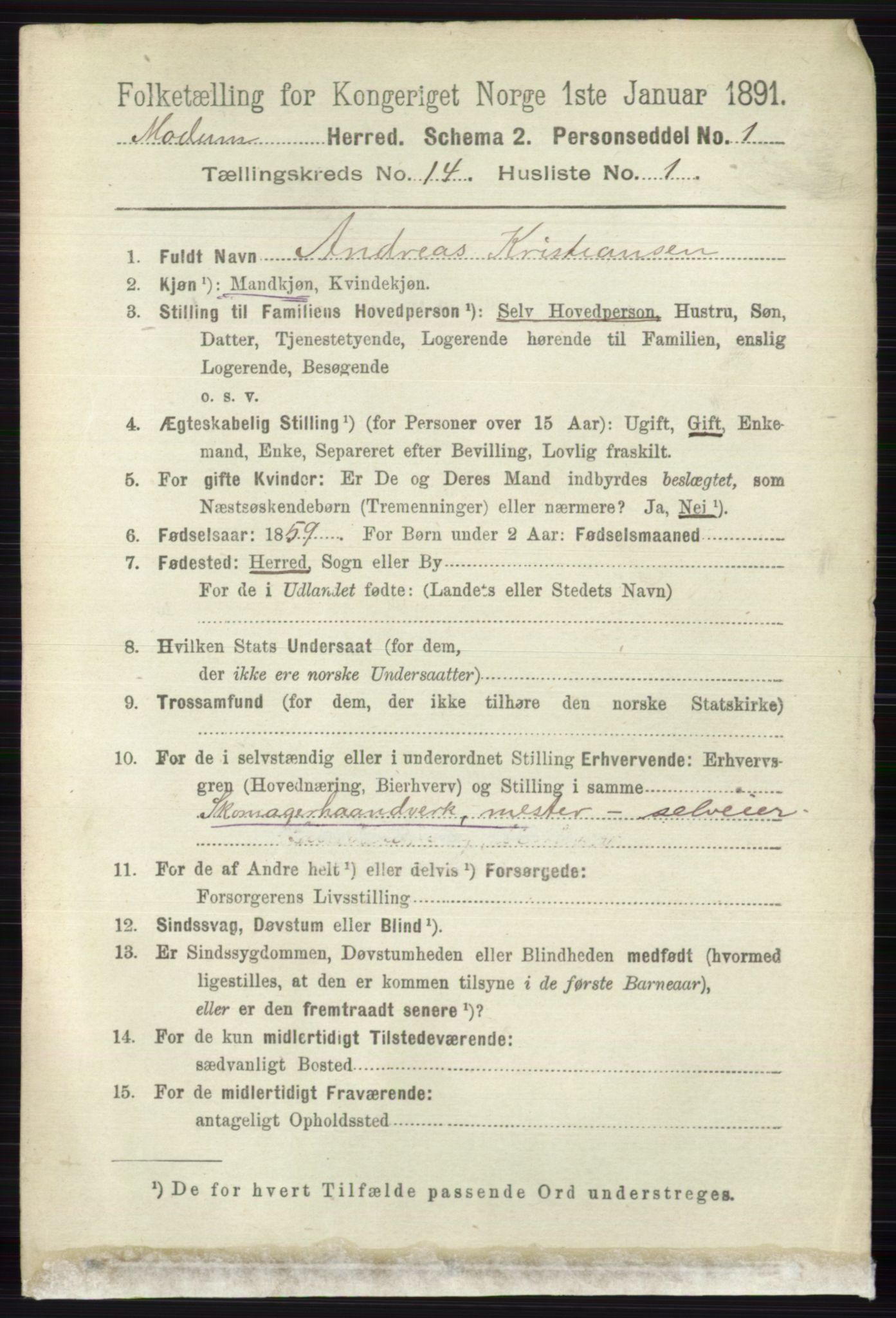 RA, 1891 census for 0623 Modum, 1891, p. 5465