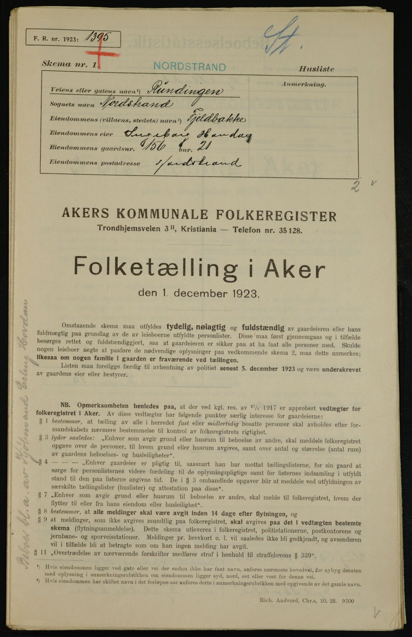 , Municipal Census 1923 for Aker, 1923, p. 44646