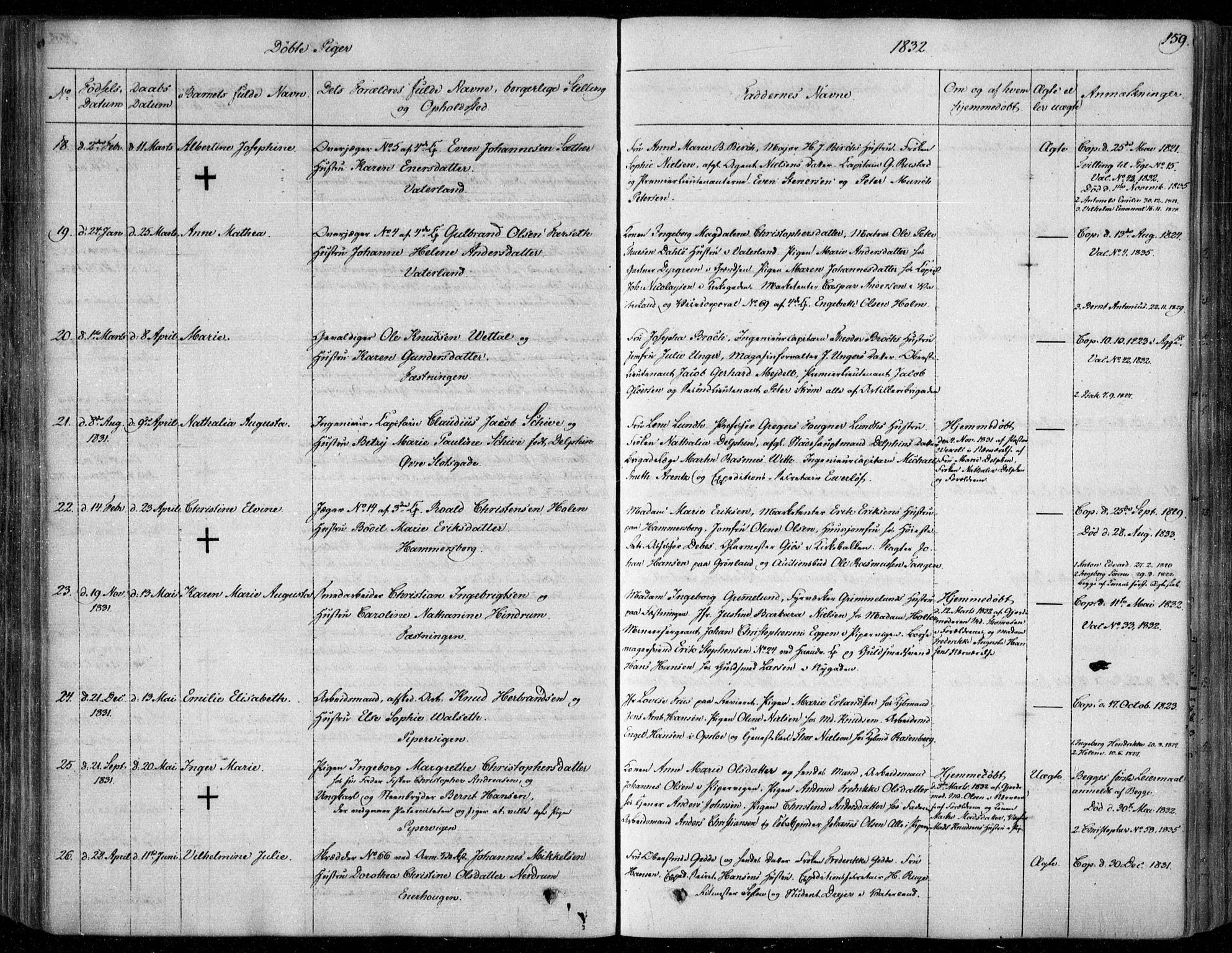 Garnisonsmenigheten Kirkebøker, SAO/A-10846/F/Fa/L0006: Parish register (official) no. 6, 1828-1841, p. 159