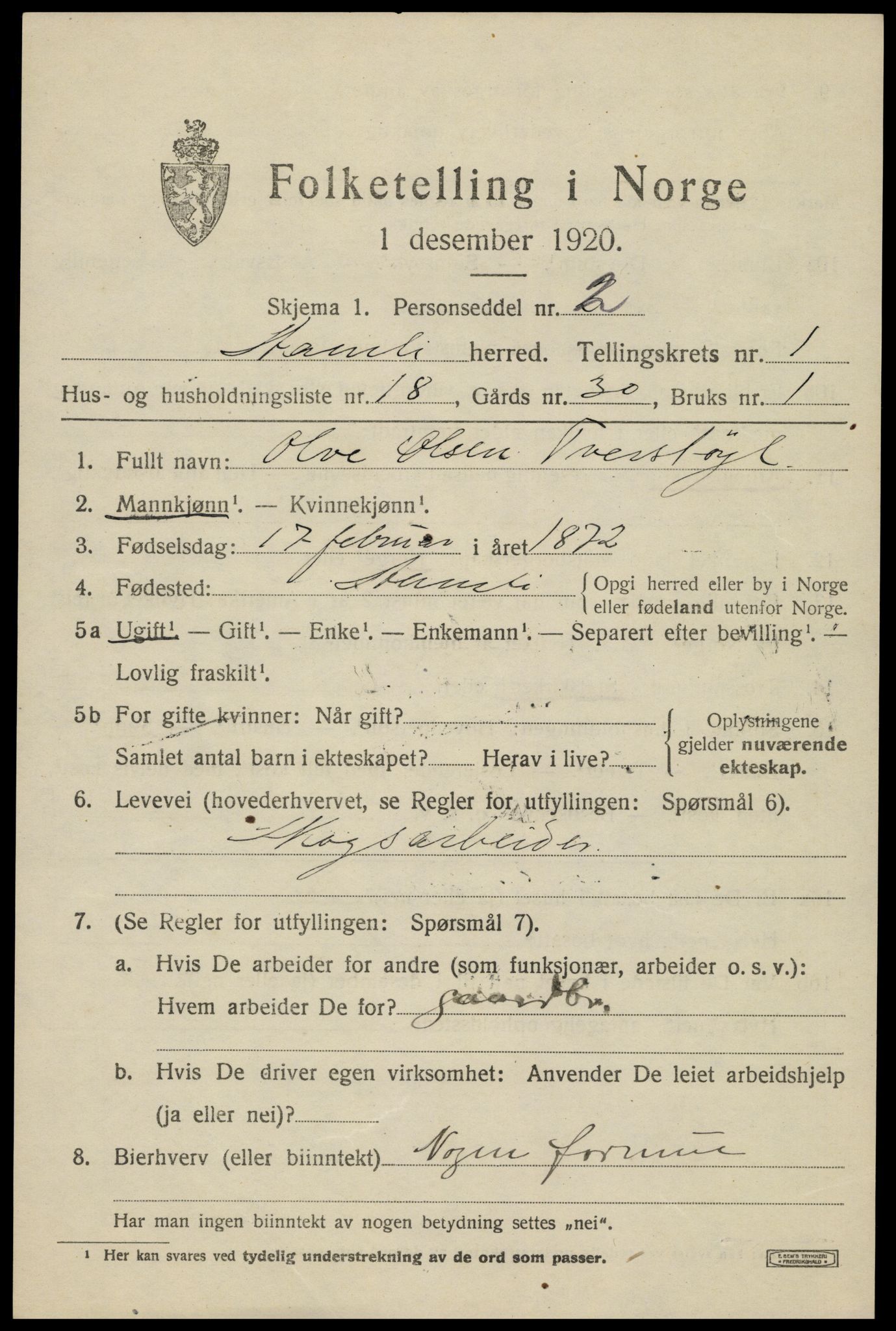 SAK, 1920 census for Åmli, 1920, p. 899