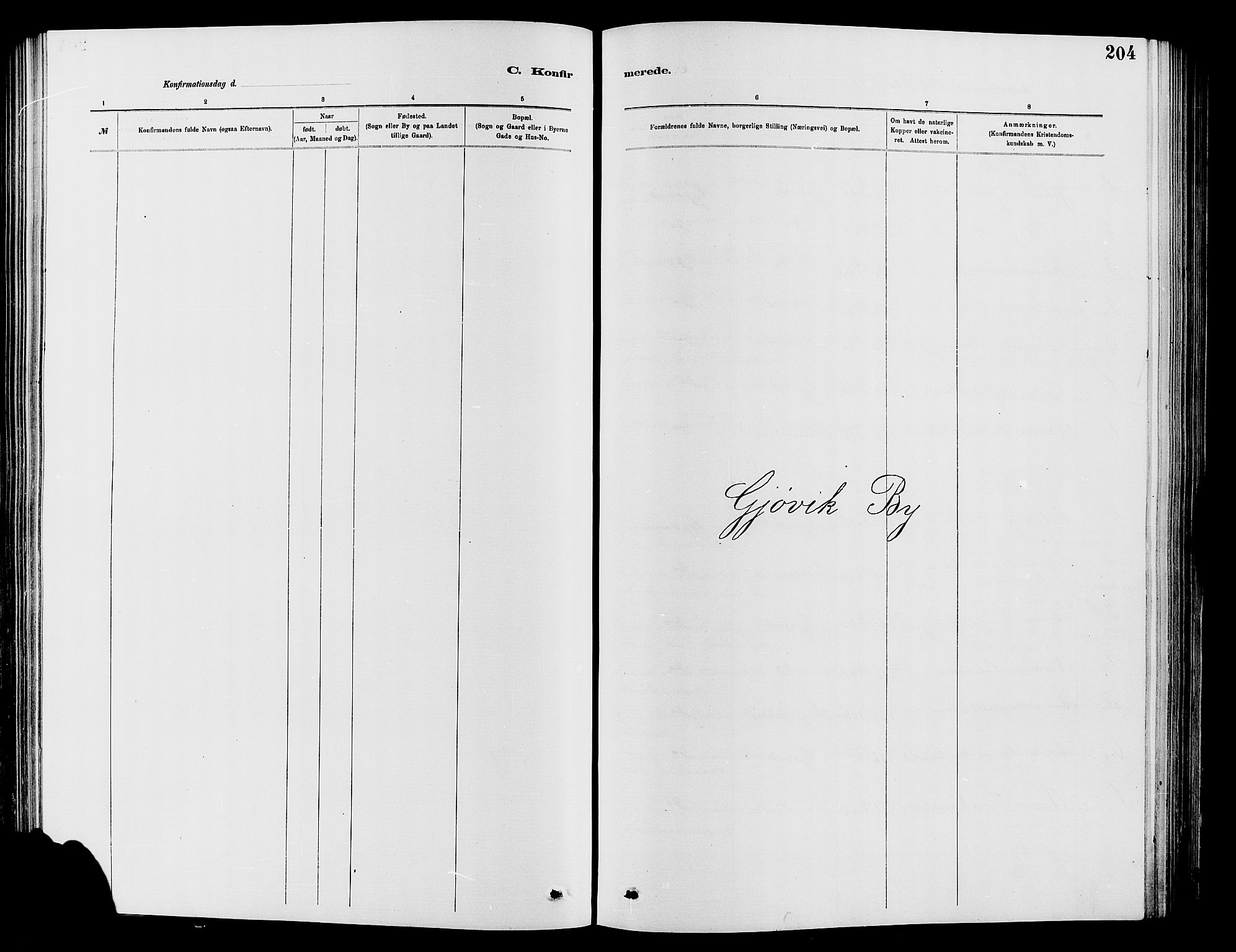 Vardal prestekontor, SAH/PREST-100/H/Ha/Hab/L0007: Parish register (copy) no. 7 /2, 1881-1895, p. 204