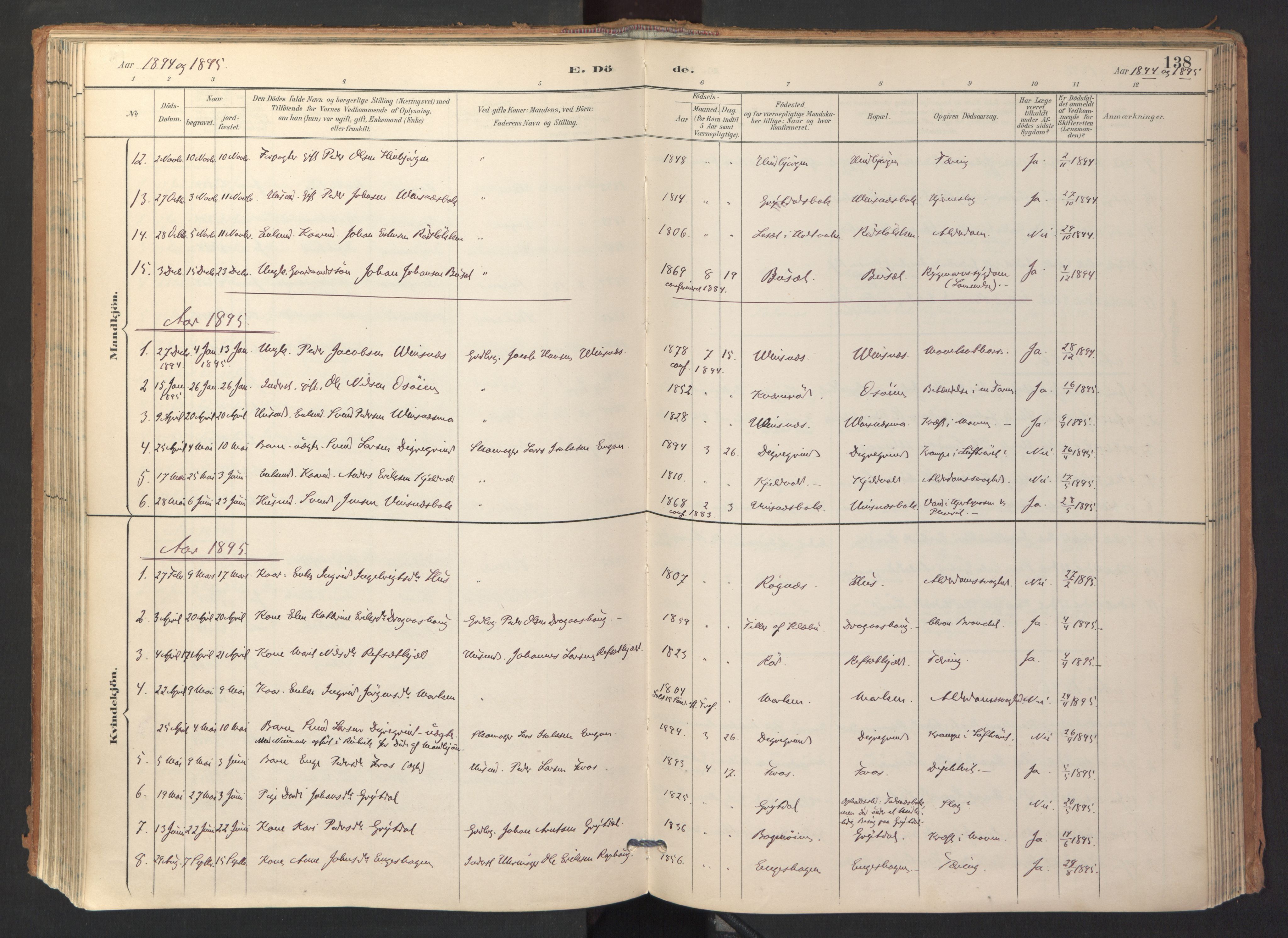 Ministerialprotokoller, klokkerbøker og fødselsregistre - Sør-Trøndelag, SAT/A-1456/688/L1025: Parish register (official) no. 688A02, 1891-1909, p. 138